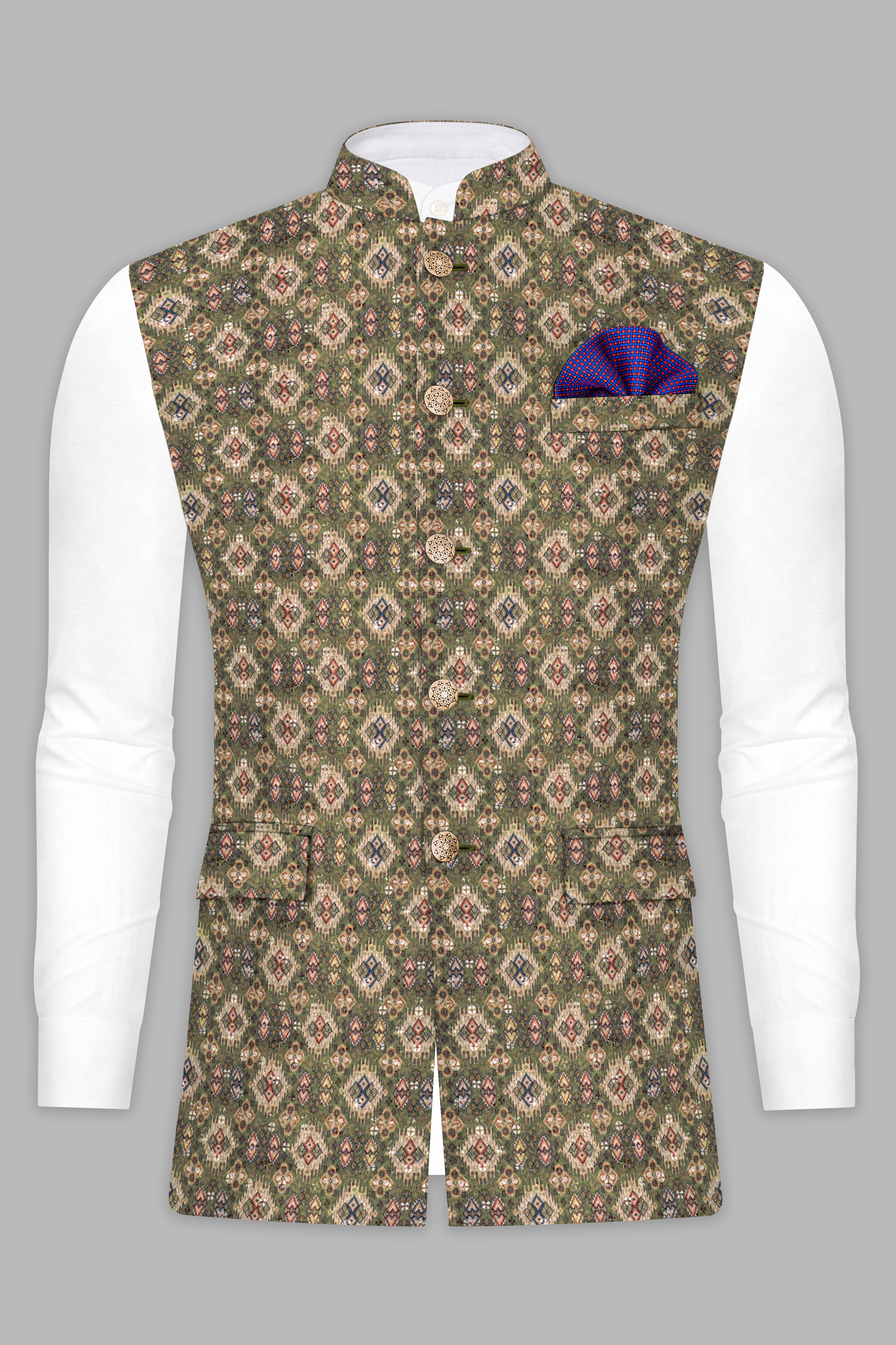 Finch Green And Coffee Brown MultiColour Designer Embroidered Nehru Jacket