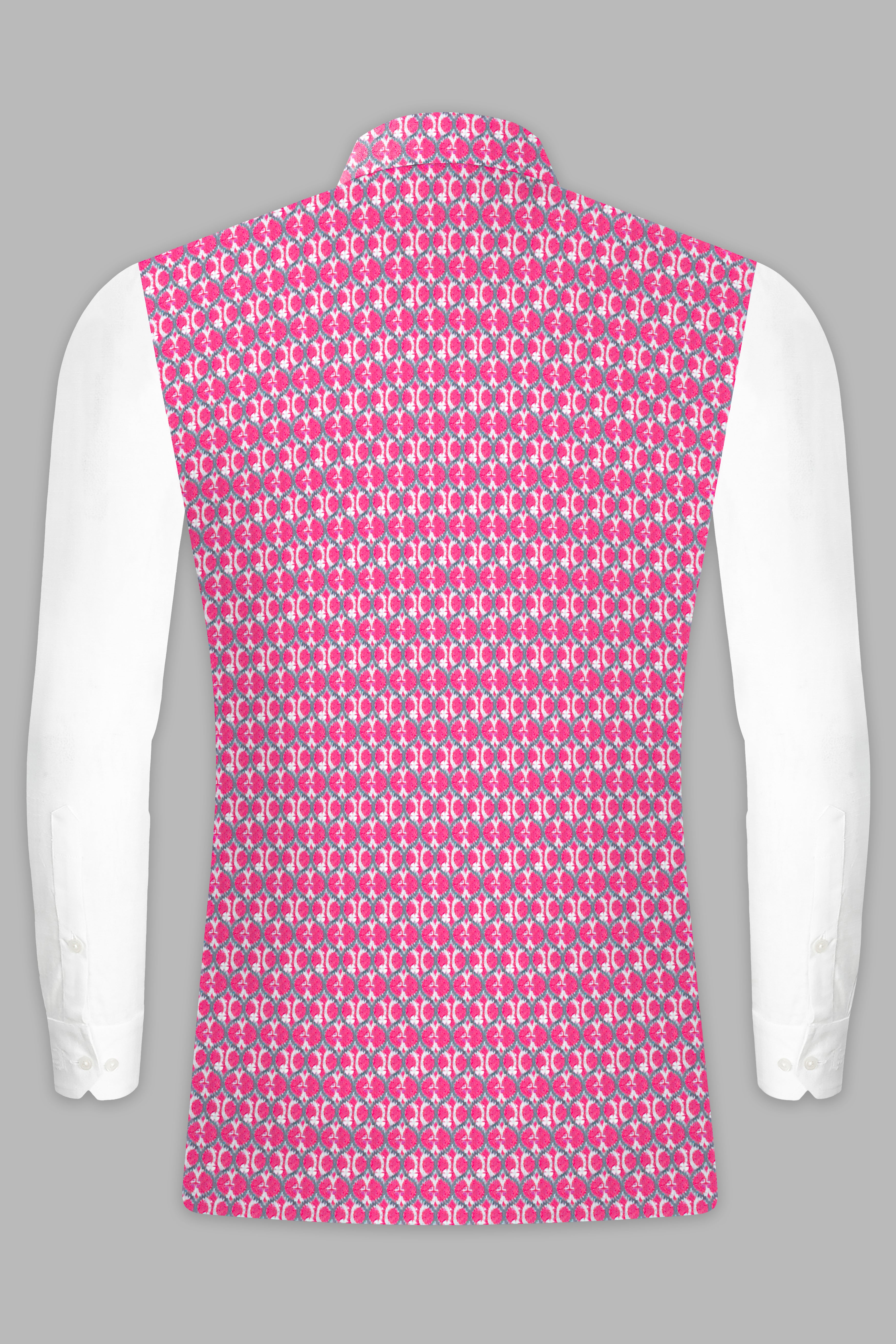 French Rose Pink And Bright White Designer Embroidered Nehru Jacket