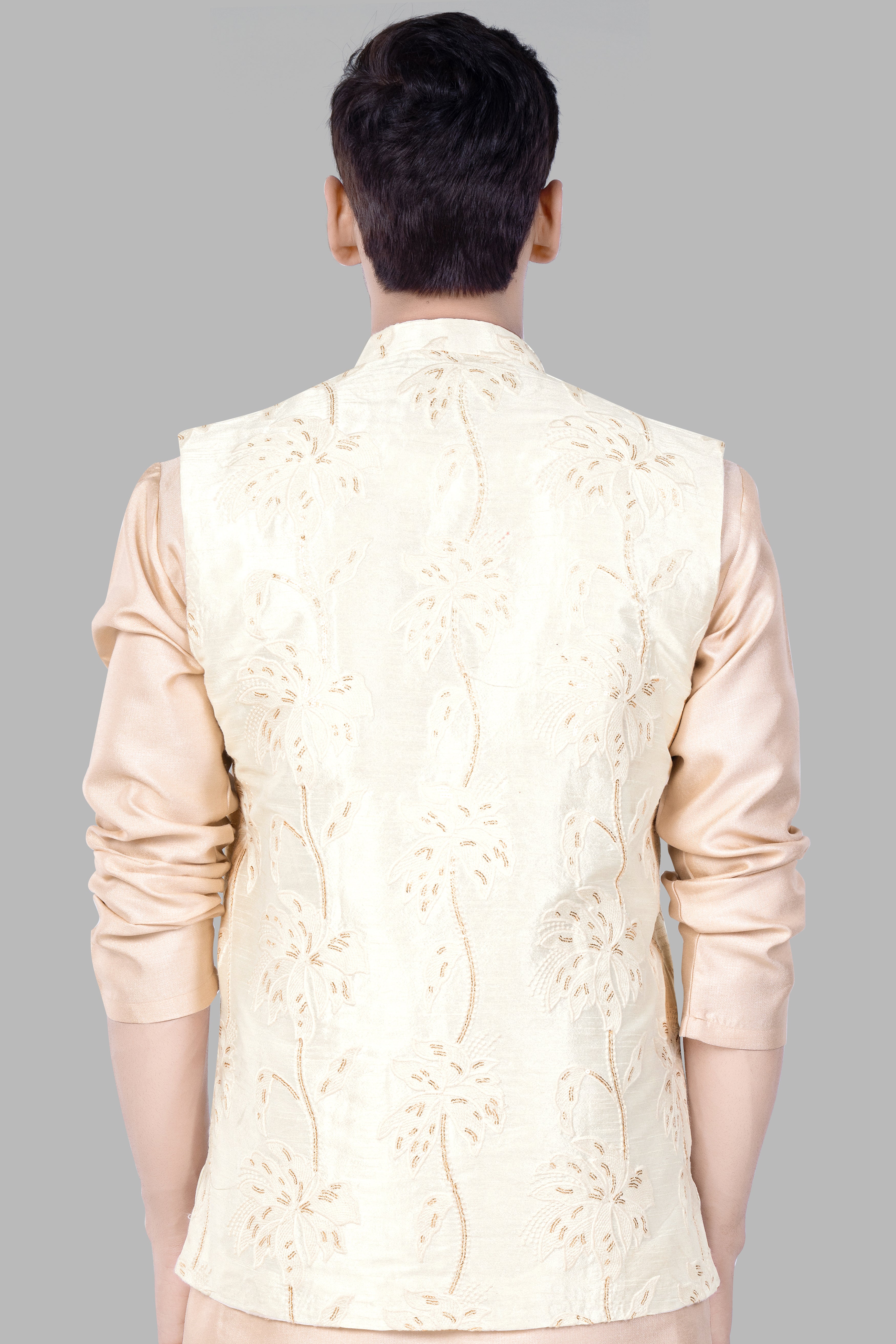 Bright White Designer Sequin And Thread Embroidered Nehru Jacket