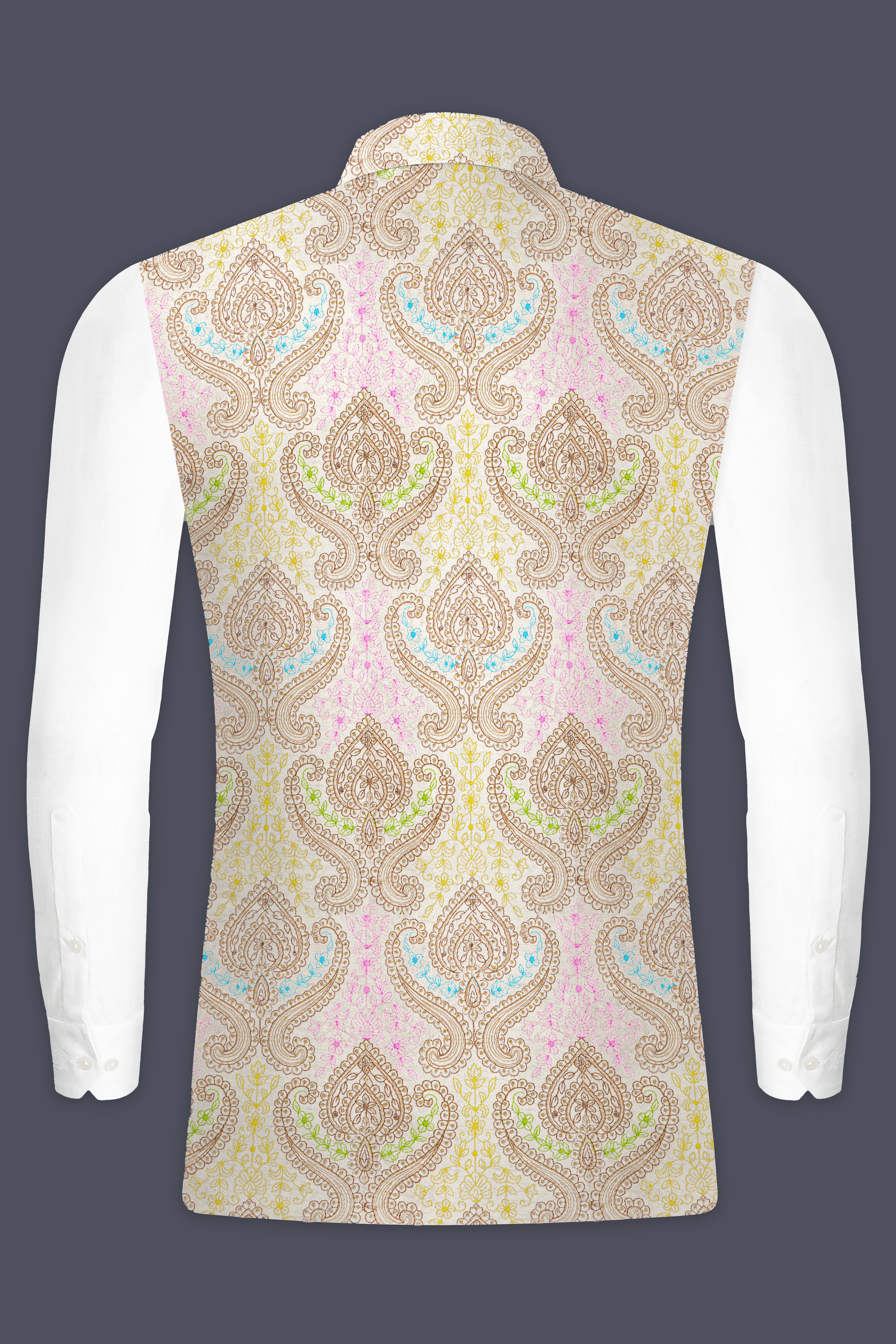Neon Fuchsia Pink And Starship Yellow MultiColour Embroidered Nehru Jacket
