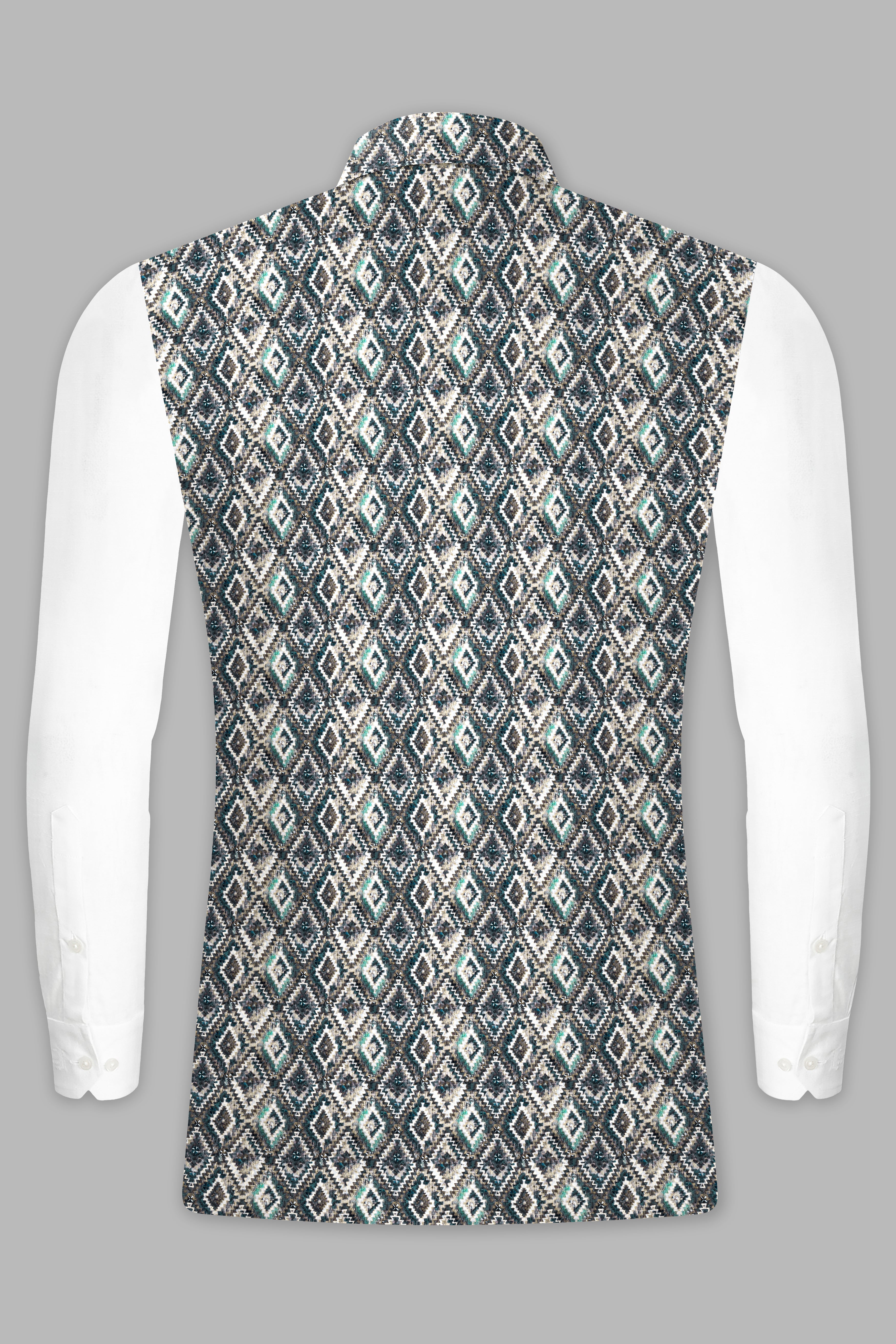 Abbey Gray And Outer Space Blue Designer Embroidered Nehru Jacket
