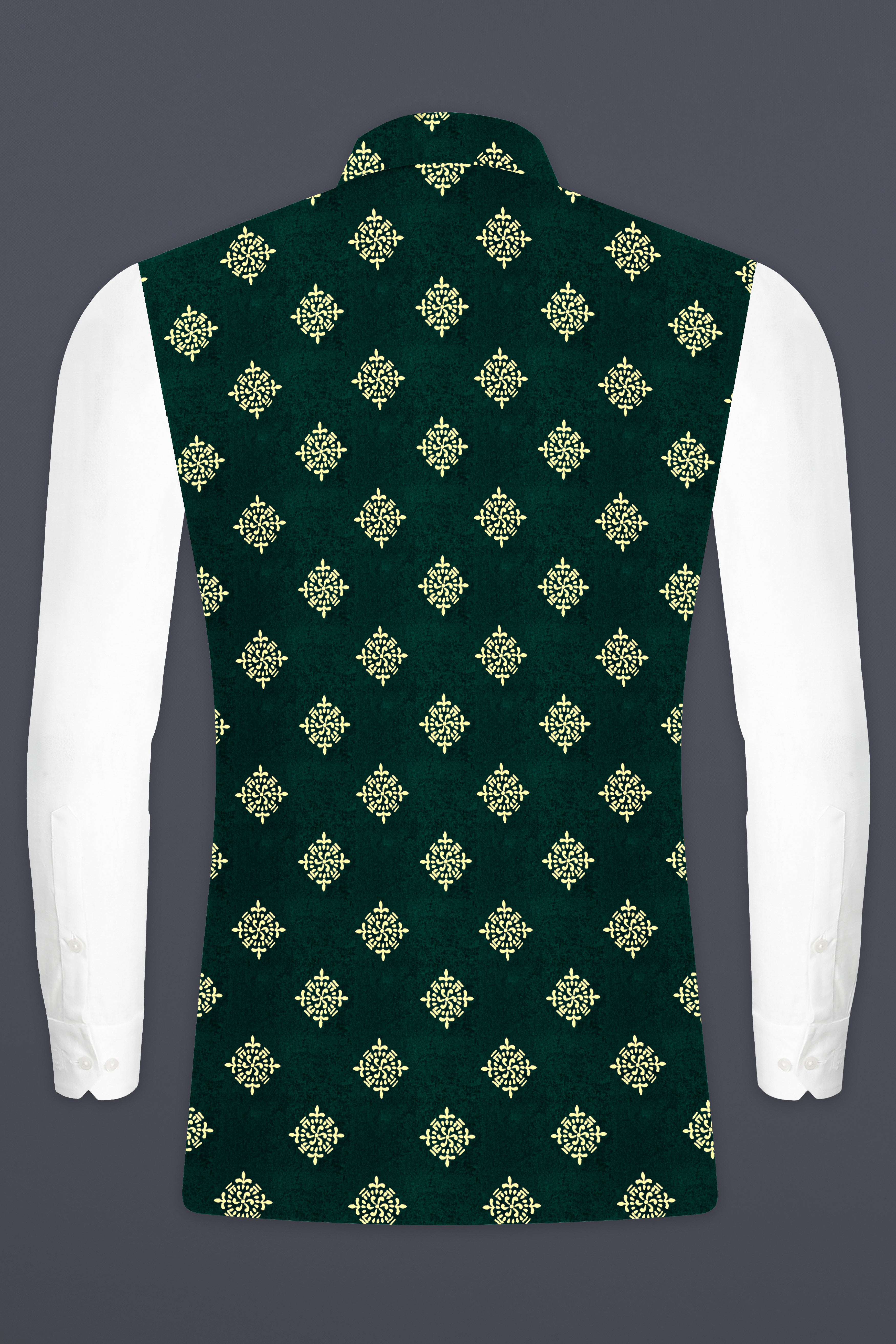 Burnham Green Velvet Printed Designer Nehru Jacket