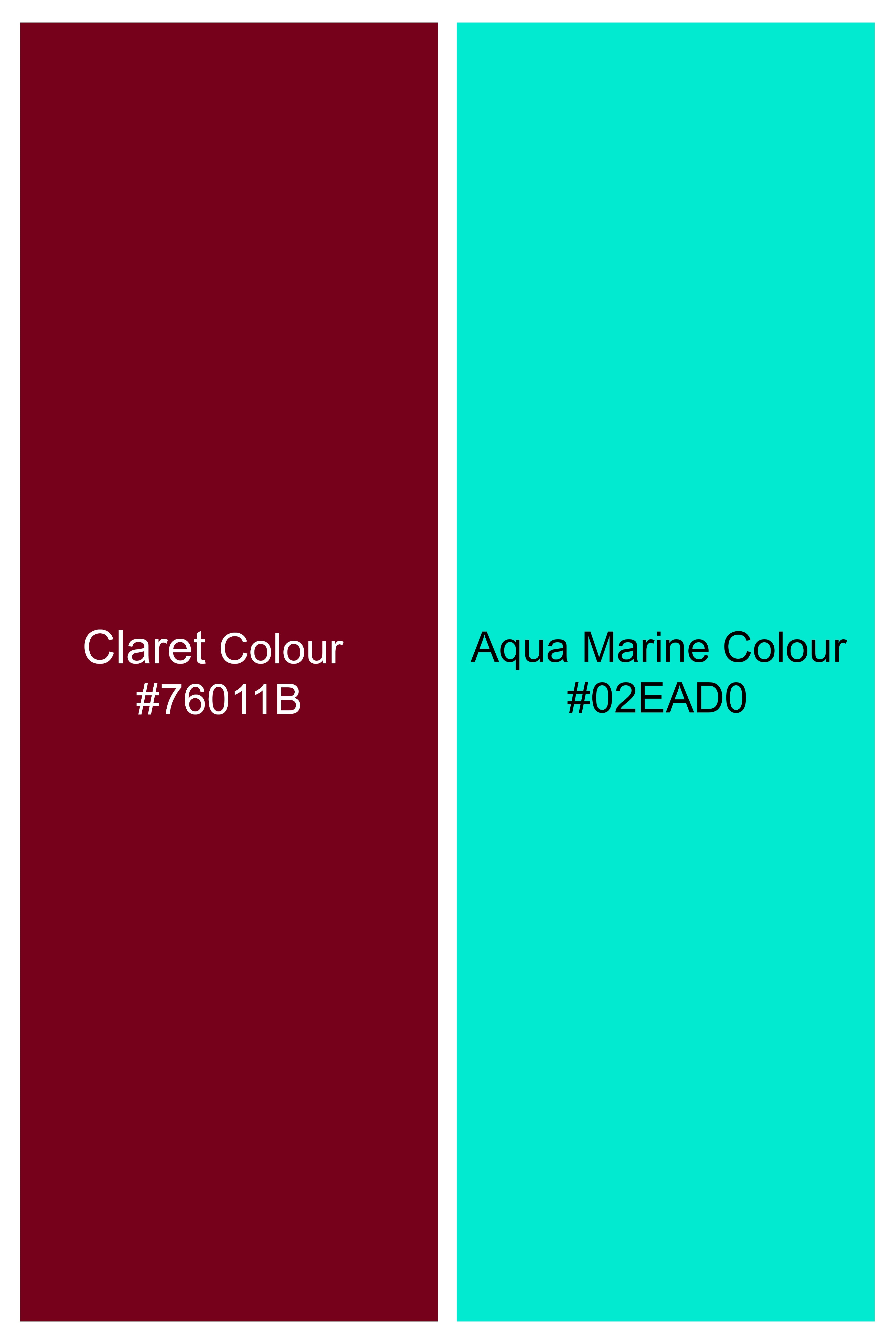 Claret Red And Aqua Marine Blue Velvet Printed Designer Nehru Jacket