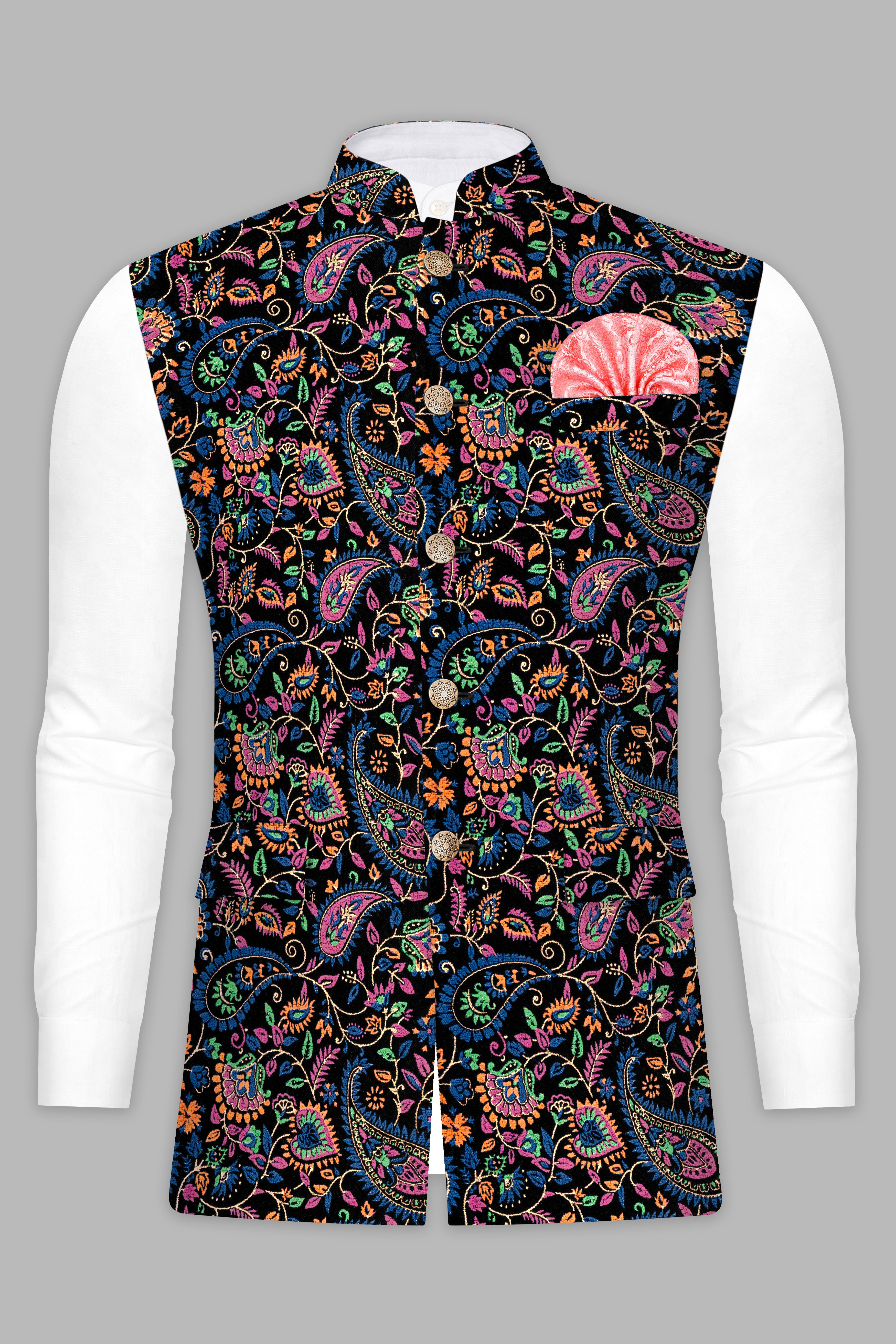 Digital Printed Velvet Nehru Jacket in Grey – Groomzstyle