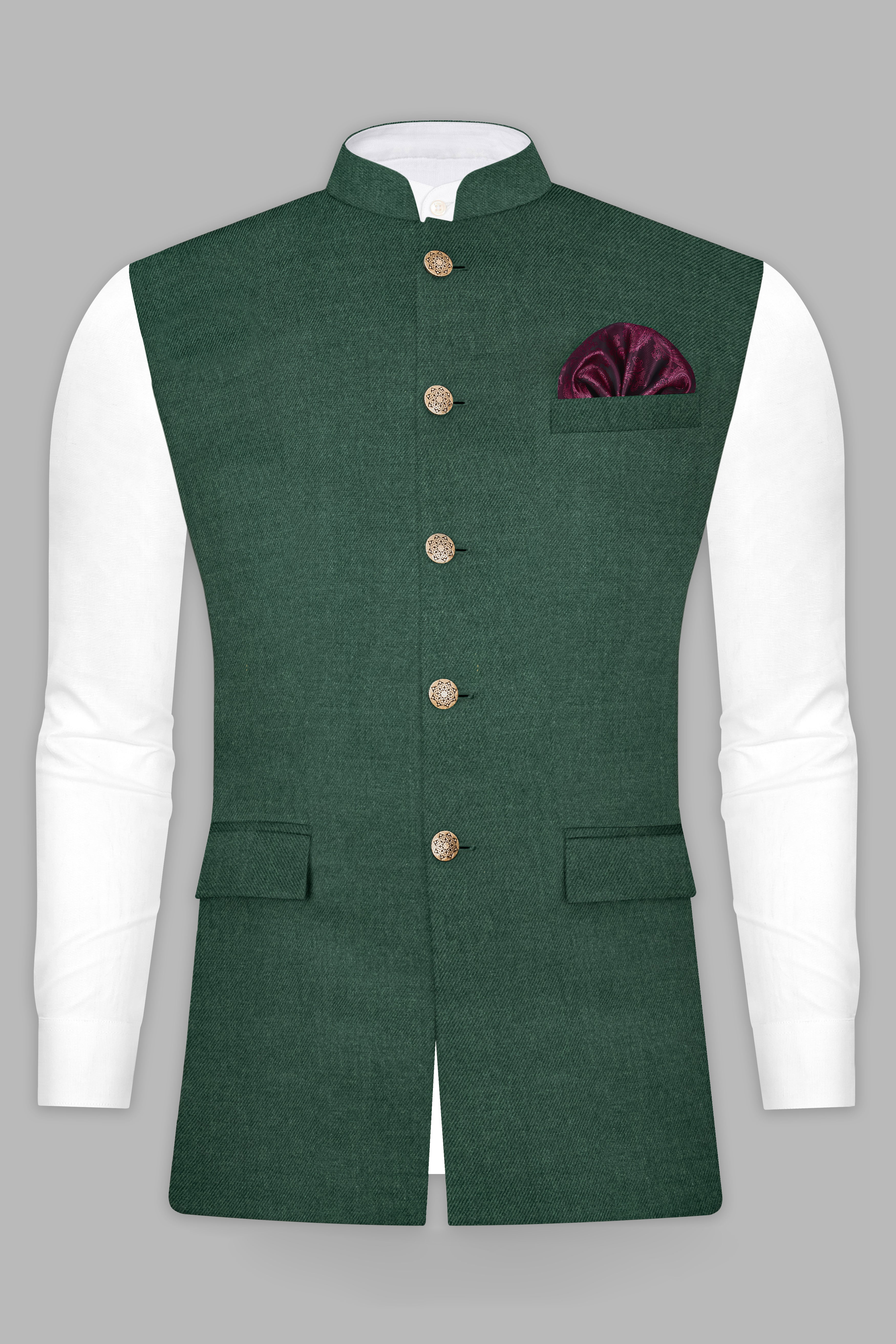 Plantation Green Premium Wool Rice Nehru Jacket