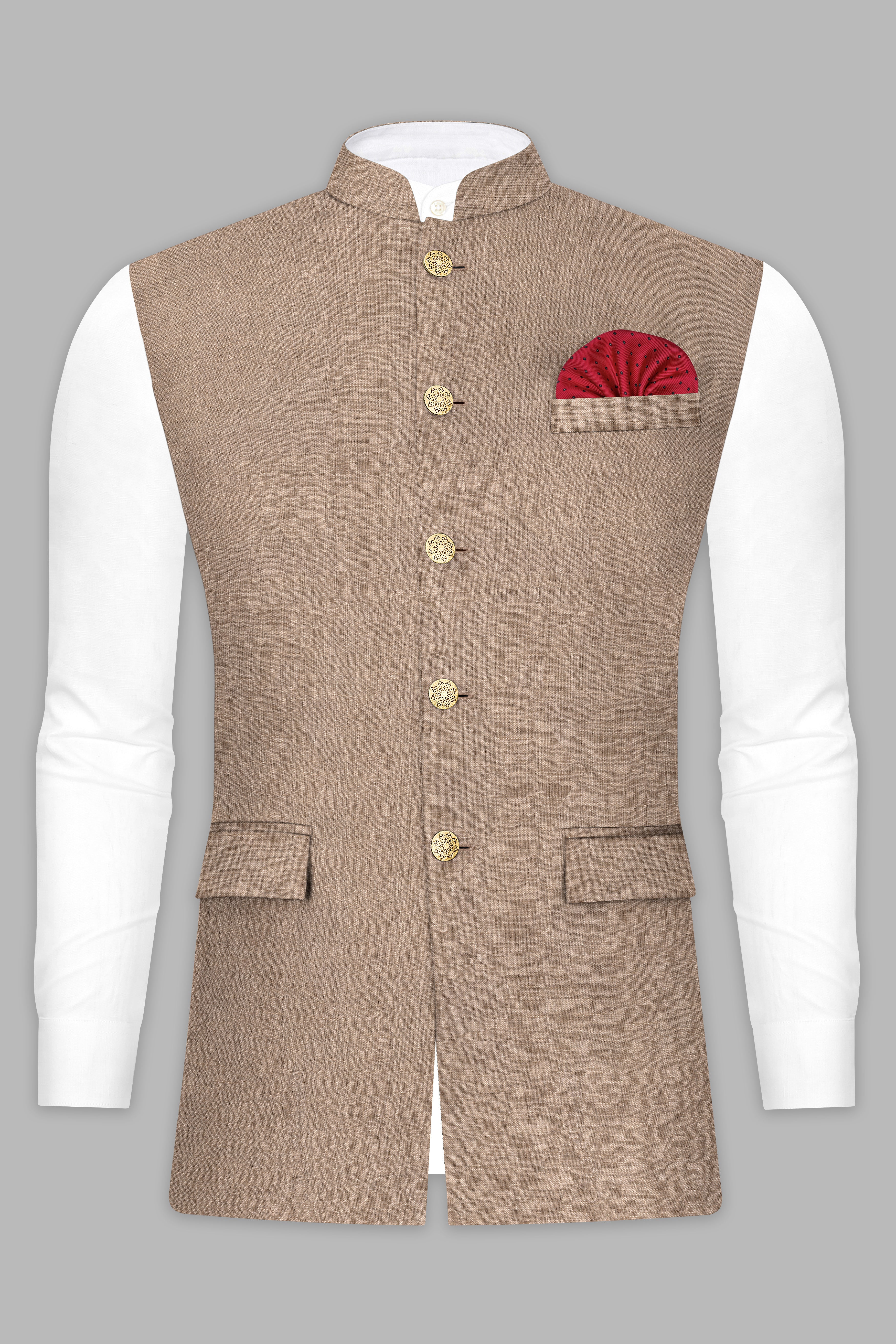 Beaver Brown Luxurious Linen Nehru Jacket