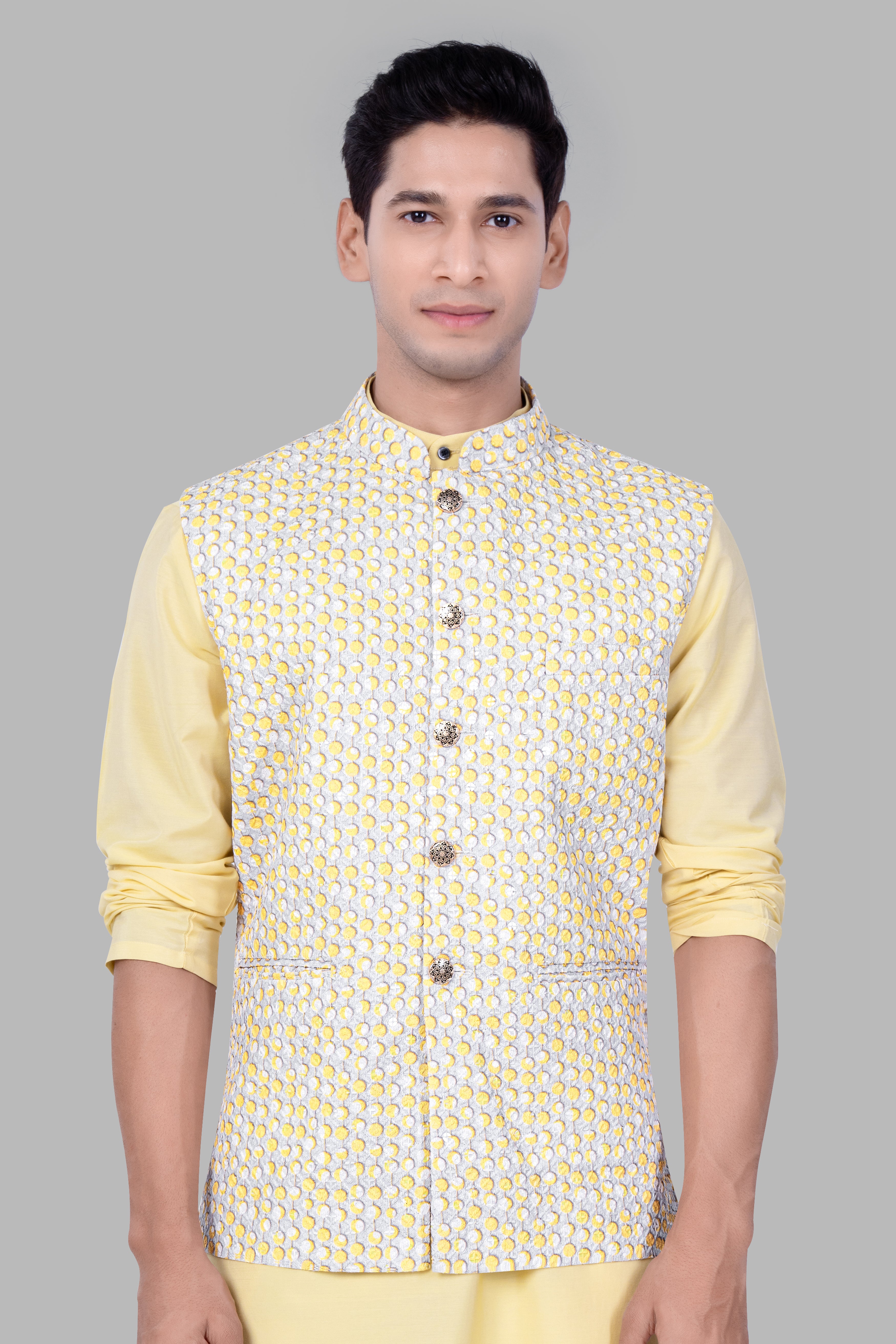 yellow-nehru-jacket - ShaadiWish