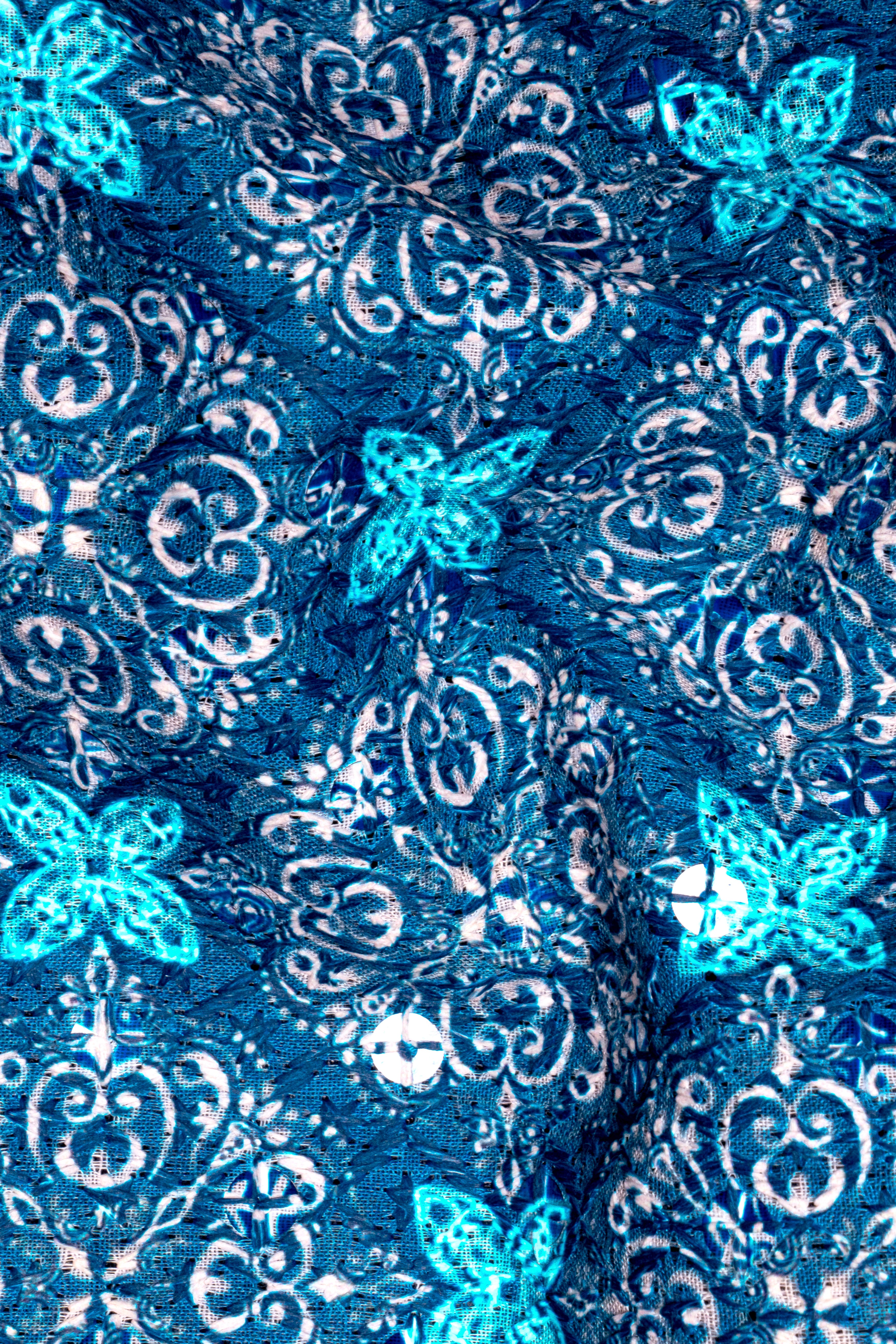 Electric Blue Designer Thread Embroidered Nehru Jacket