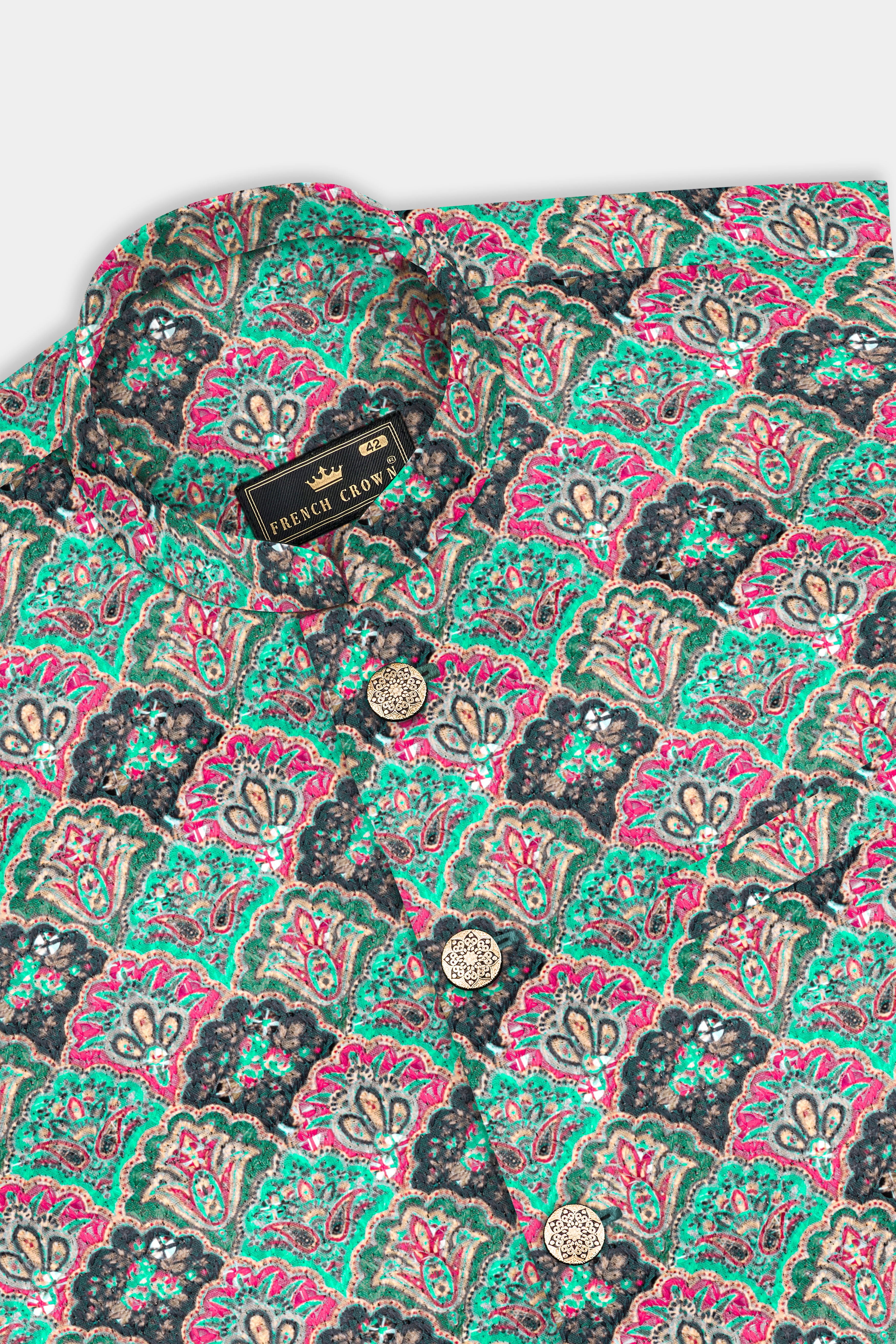 Turquoise Blue And Raspberry Pink Designer Thread Embroidered Nehru Jacket