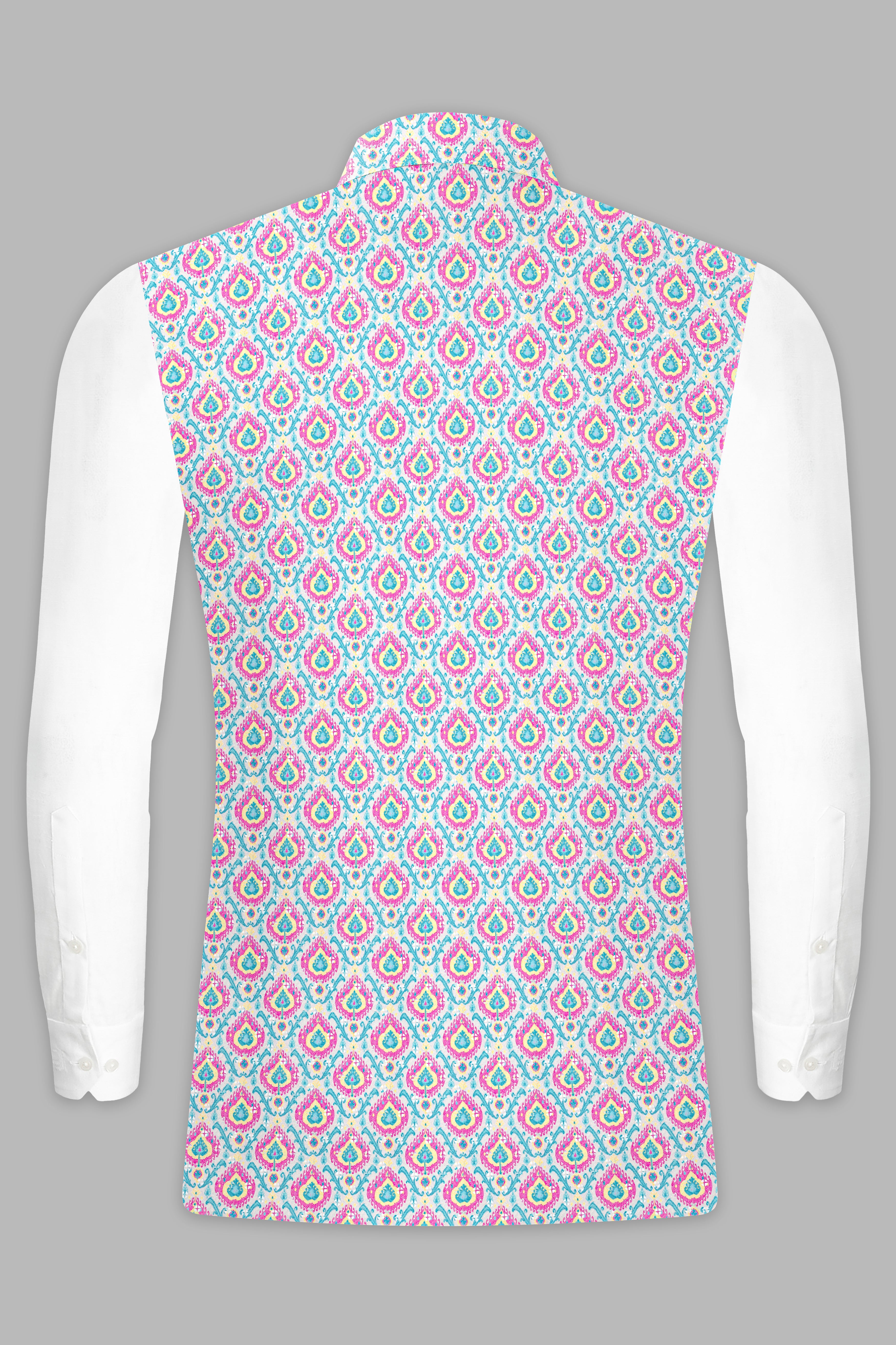 Bright White And lllusion Pink Designer Thread Embroidered Nehru Jacket