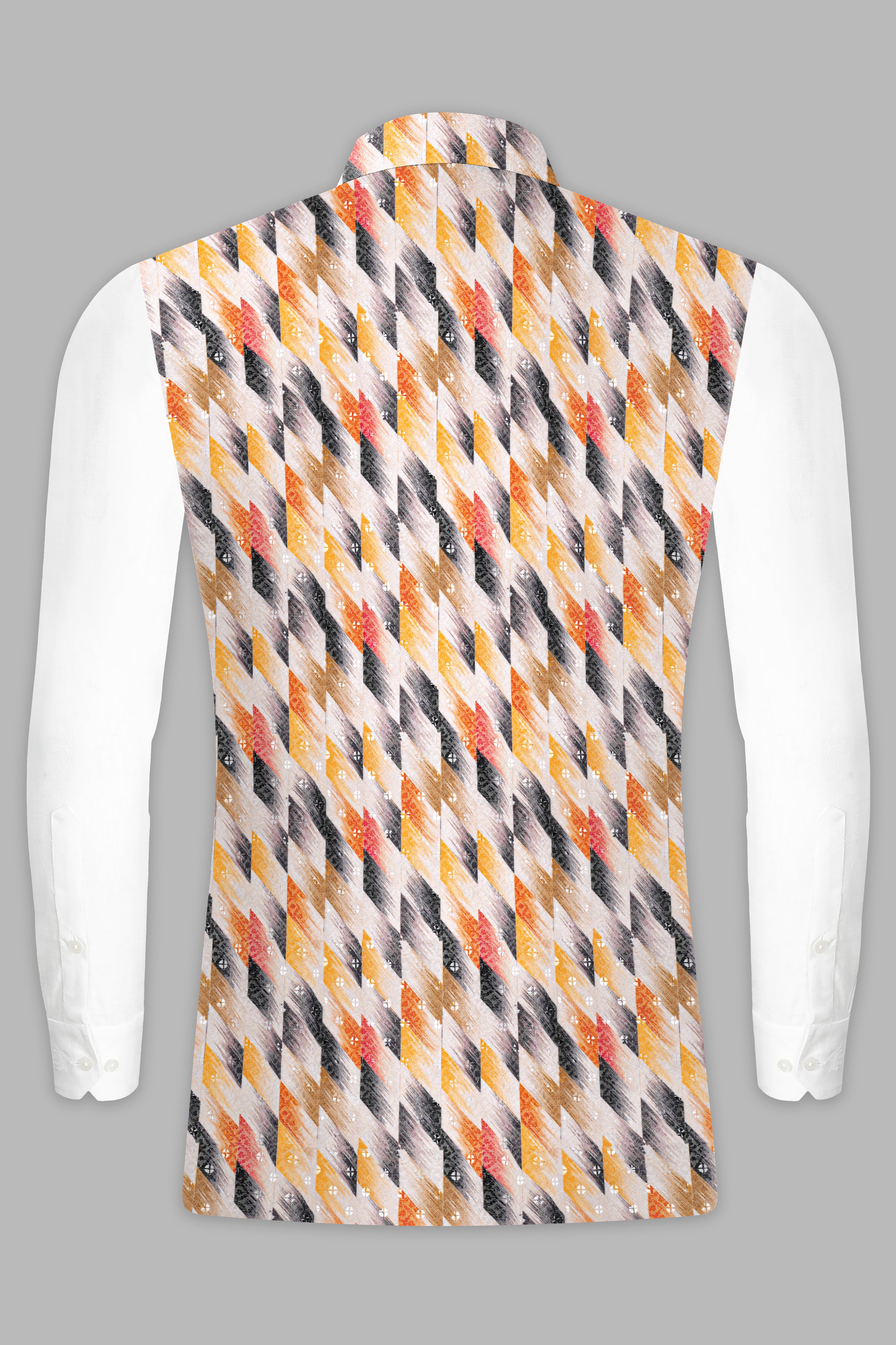 Tree Poppy Orange And Jade Black MultiColour Designer Thread Embroidered Nehru Jacket