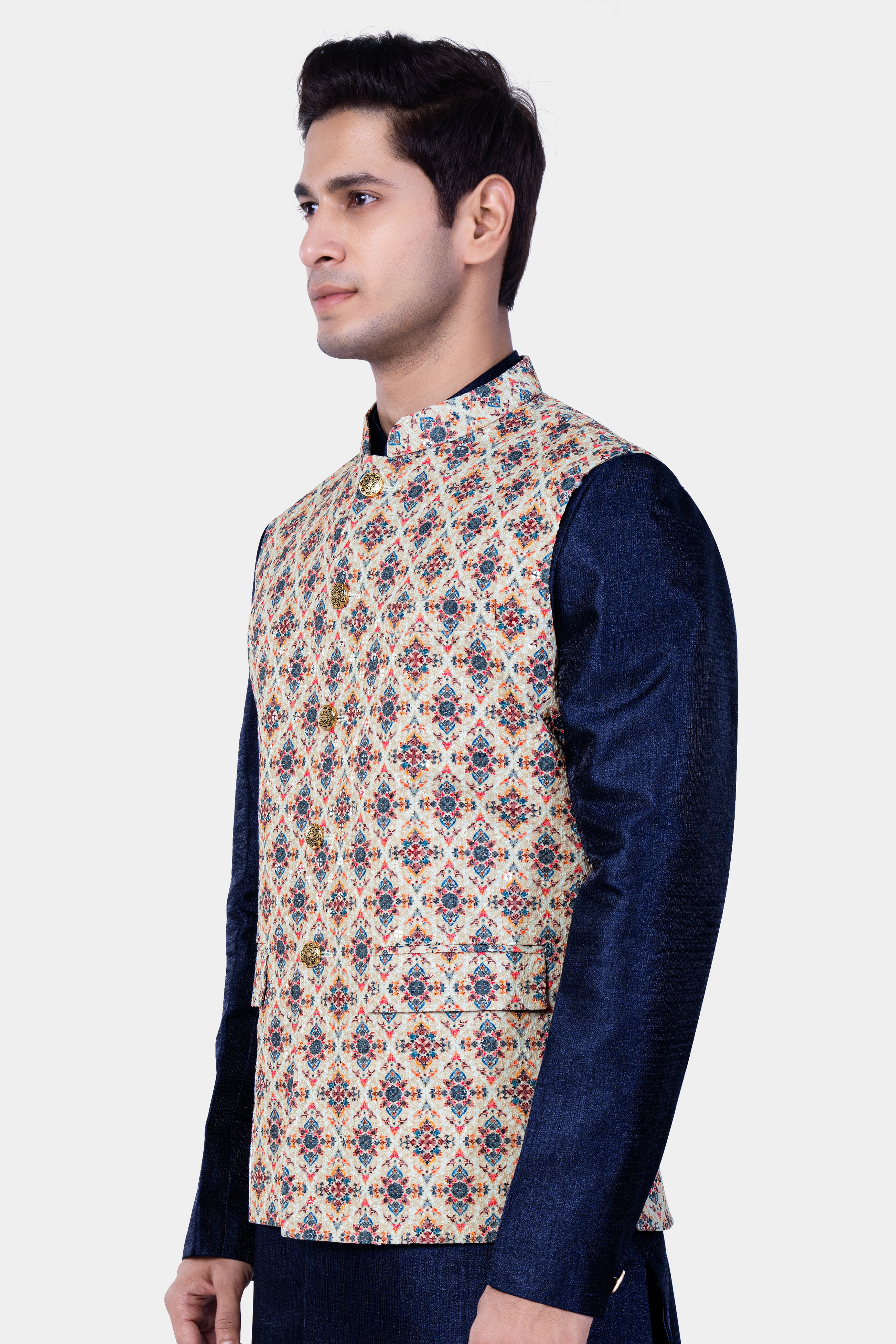 Timberwolf Cream And Cab Sav maroon MultiColour Designer Thread Embroidered Nehru Jacket