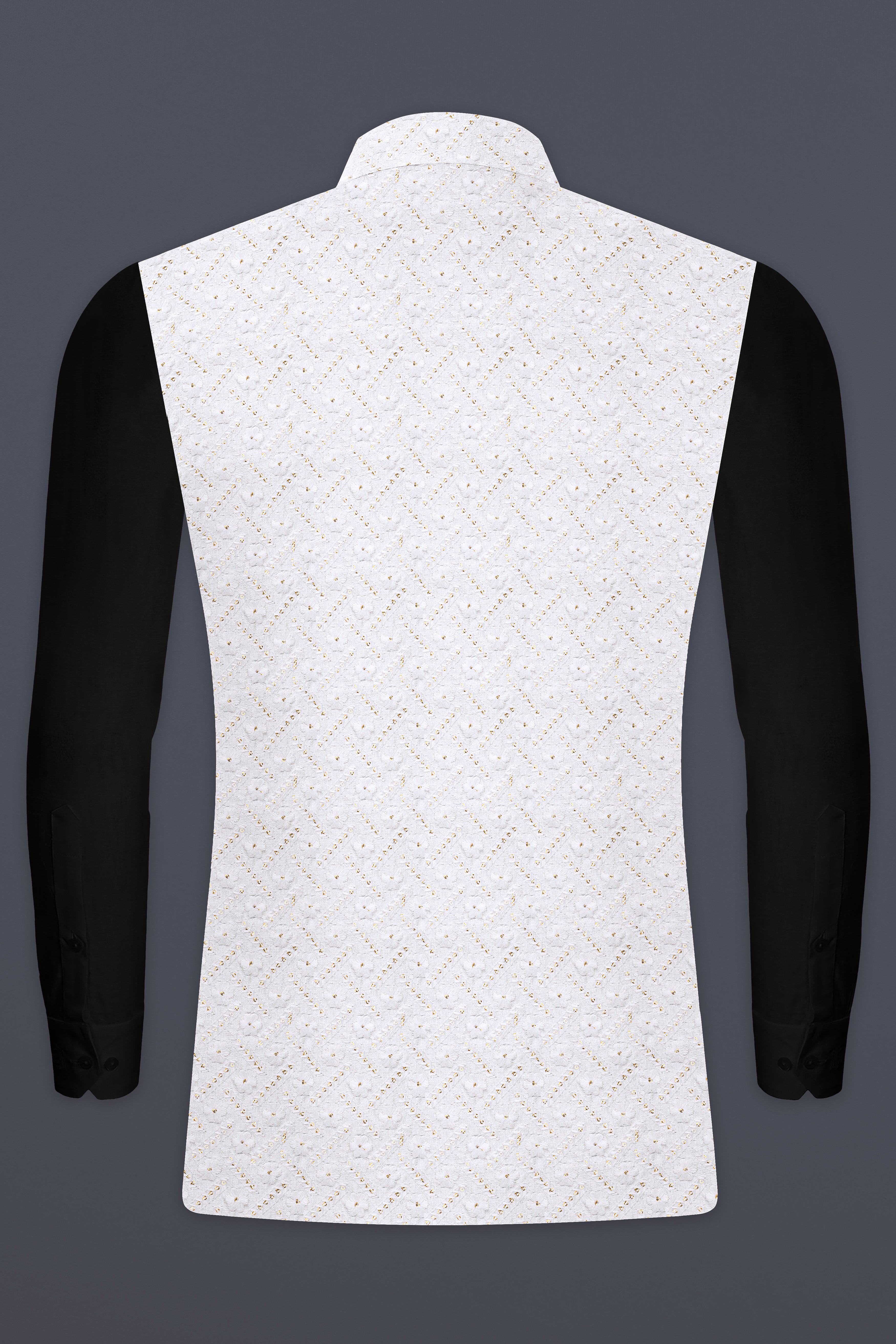 Bright White Sequin And Designer Thread Embroidered Nehru Jacket