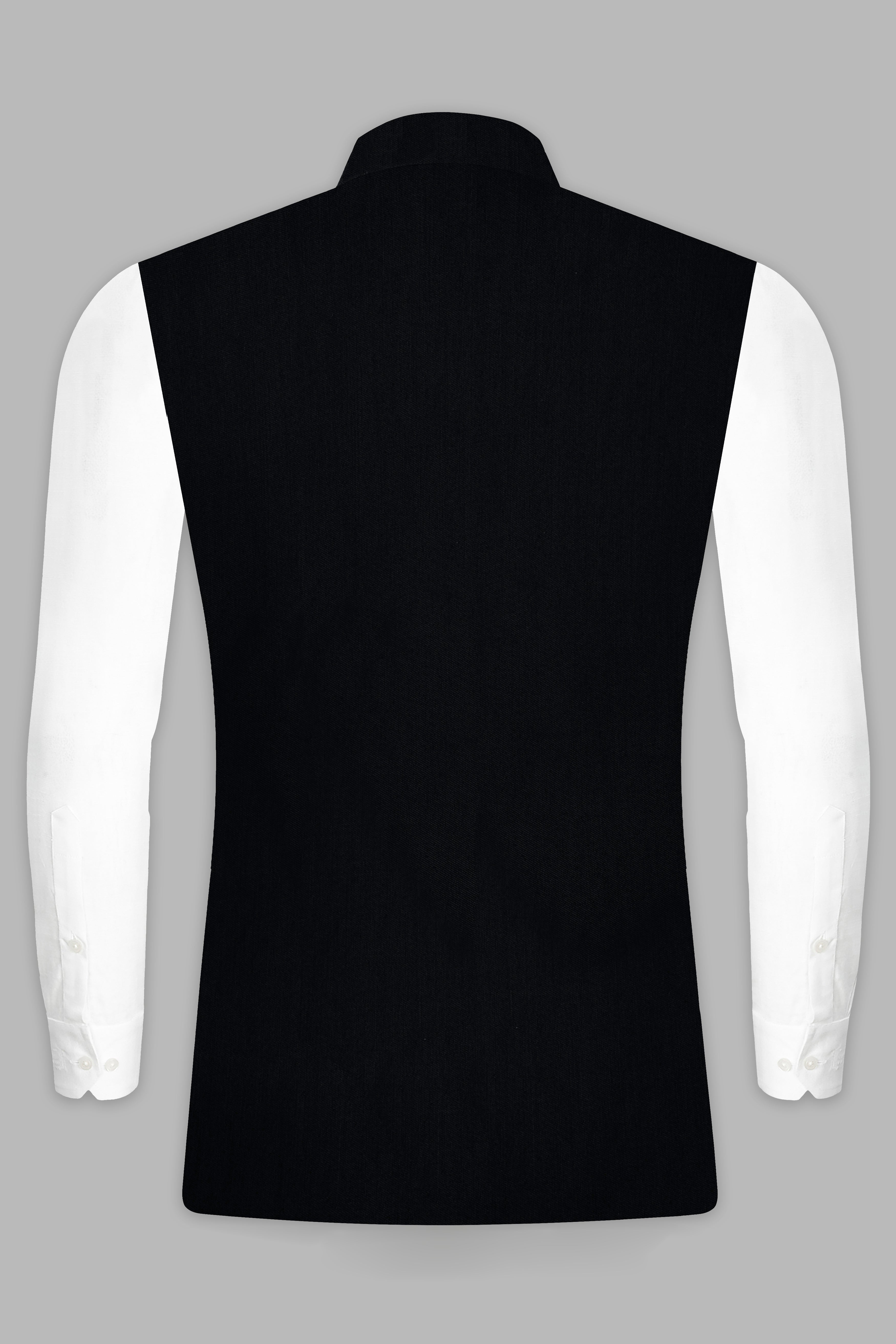 Jade Black Plain Solid Wool Blend Nehru Jacket