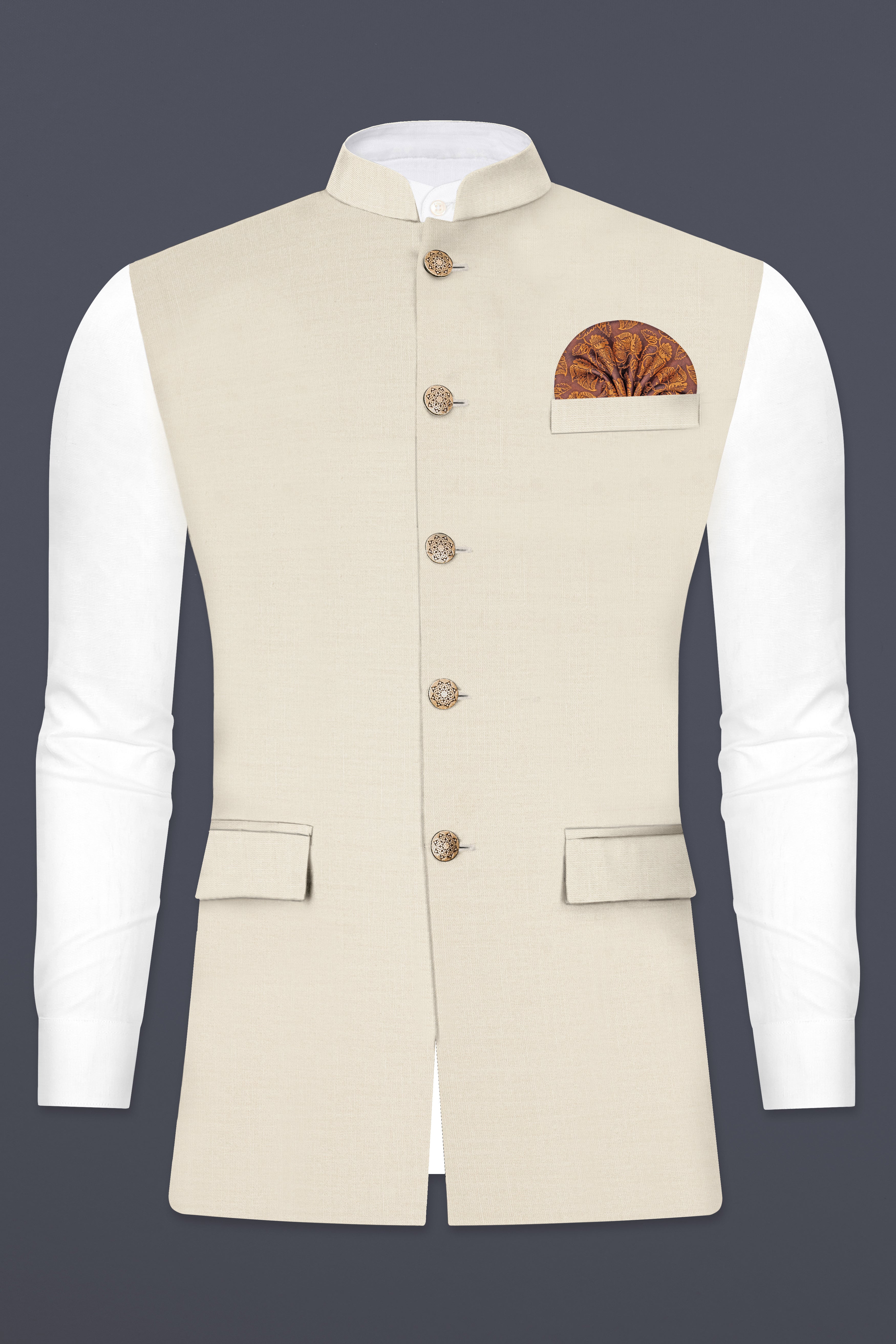 Moon Mist Cream Solid Wool Blend Nehru Jacket