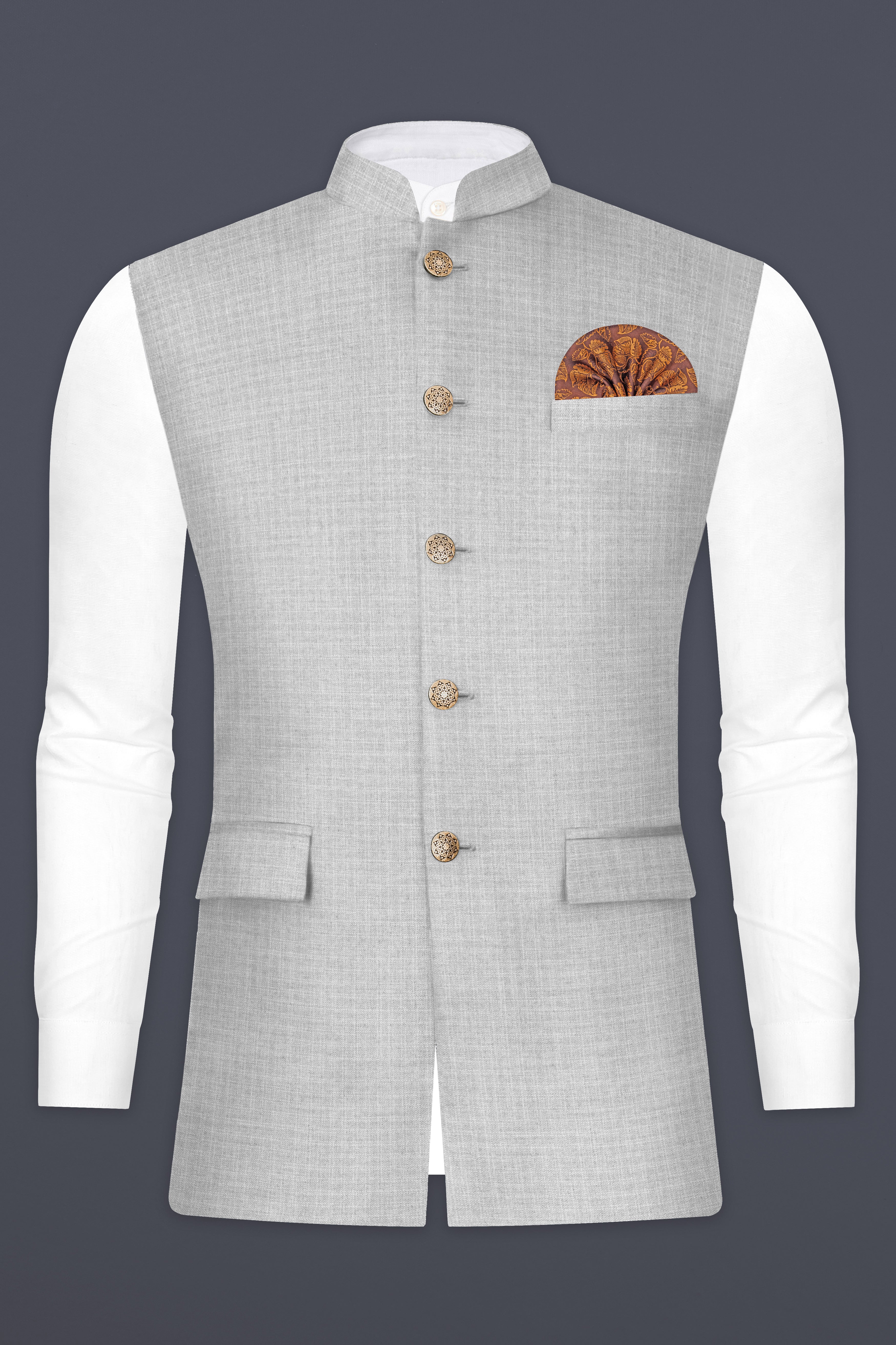 Pastel Gray Textured Wool Blend Nehru Jacket