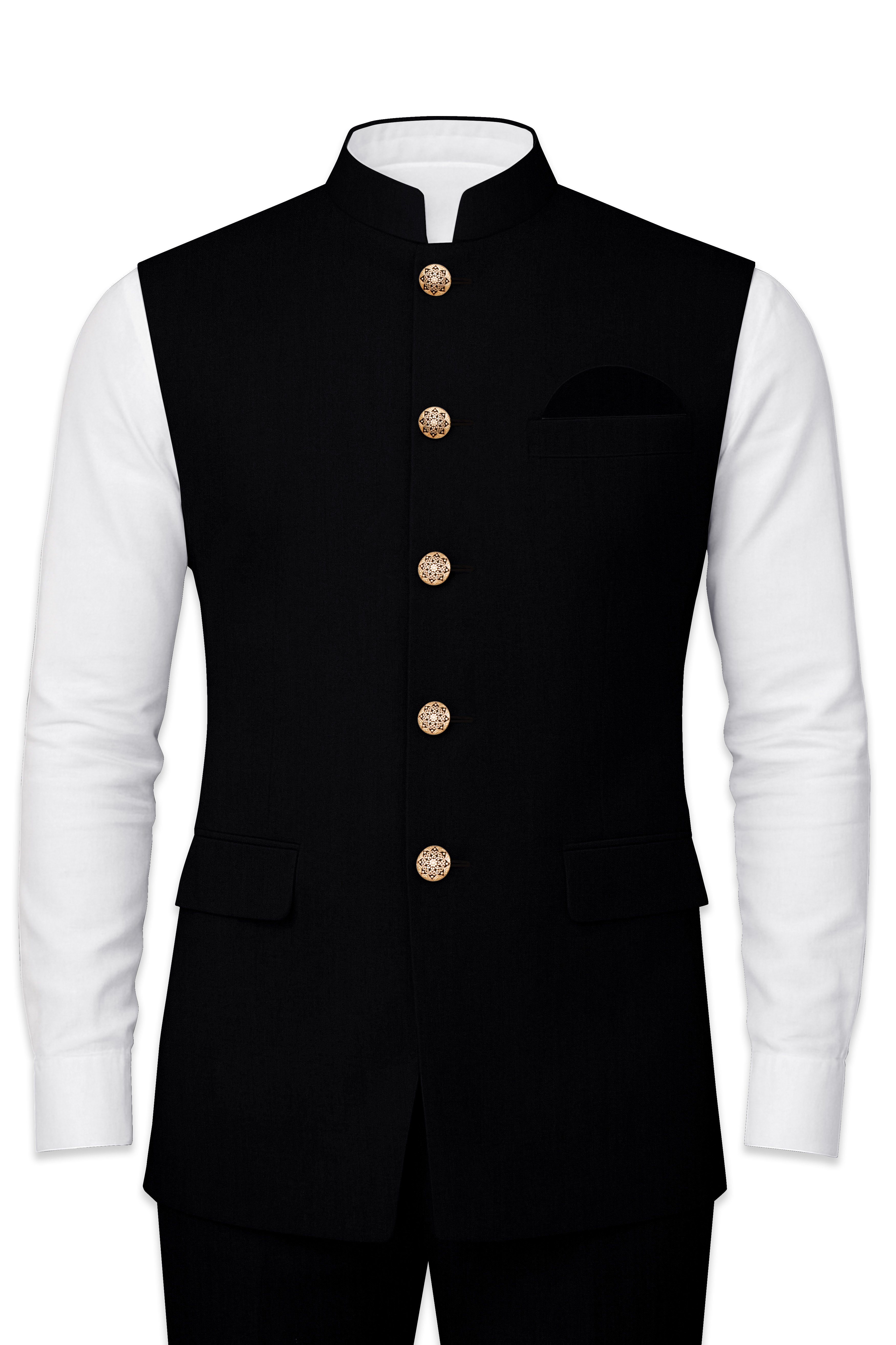 Shark Gray Stretchable Wool Blend  Nehru Jacket