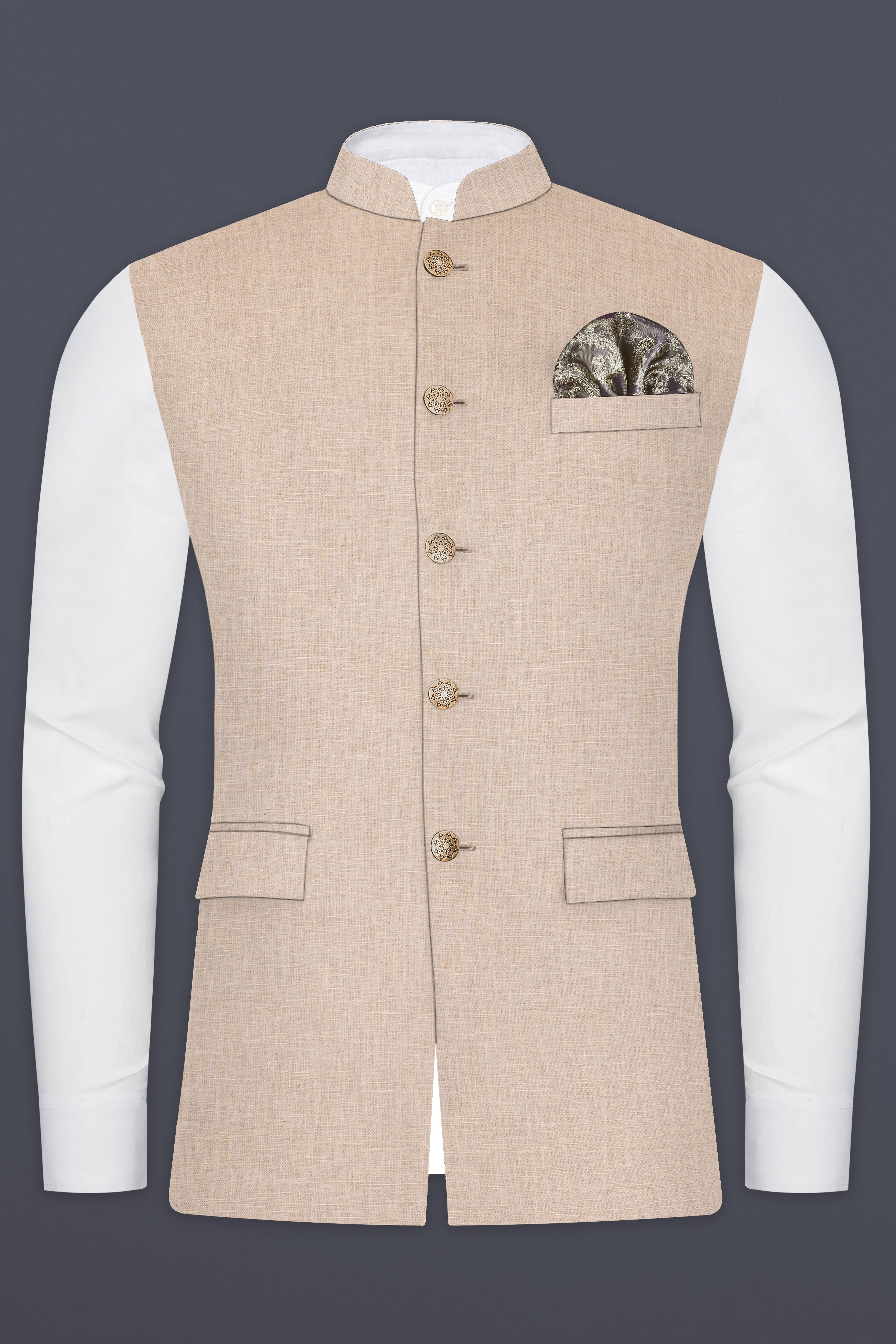 Sisal Cream Luxurious Linen Nehru Jacket