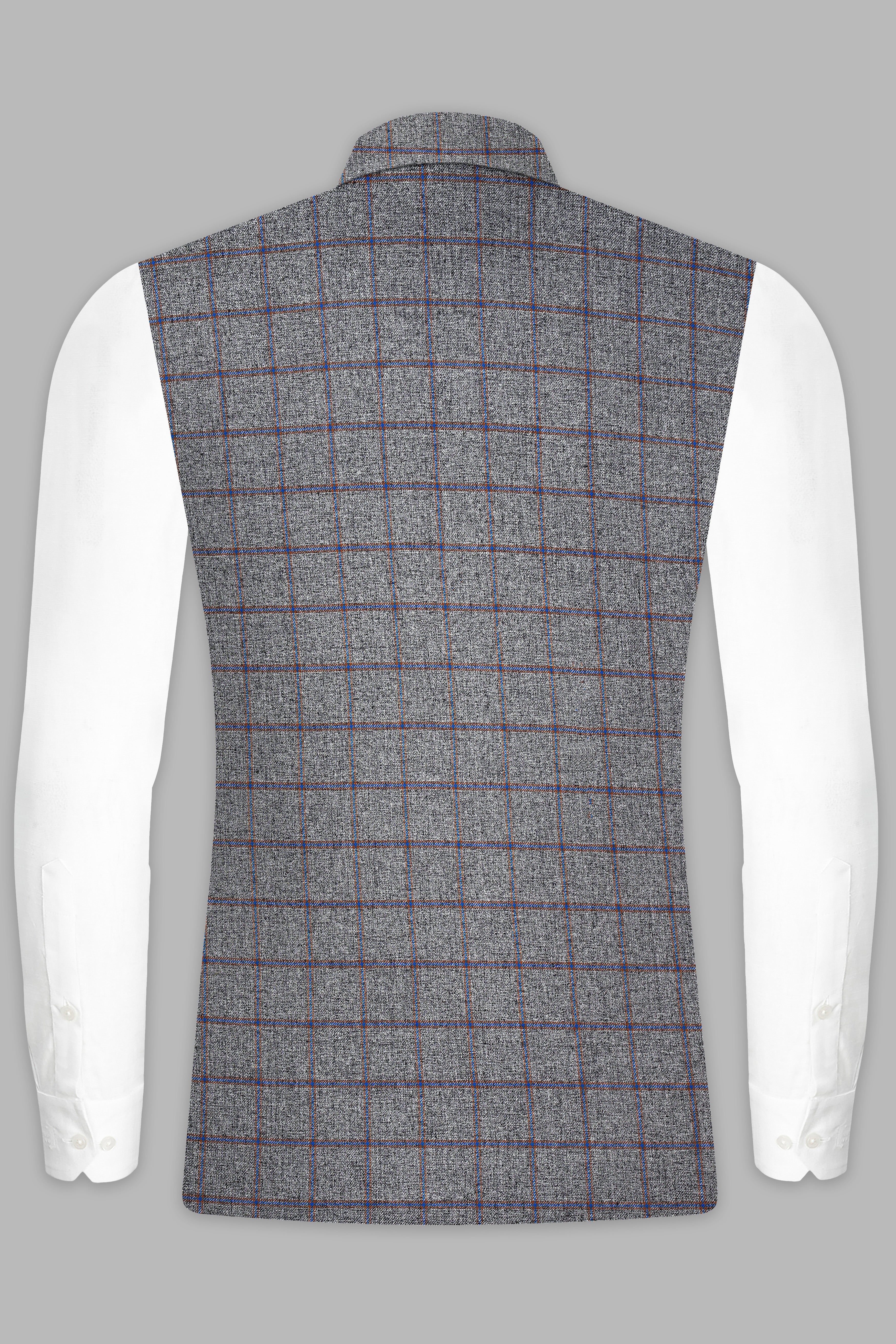 Smokey Gray Windowpane Wool Blend Nehru Jacket