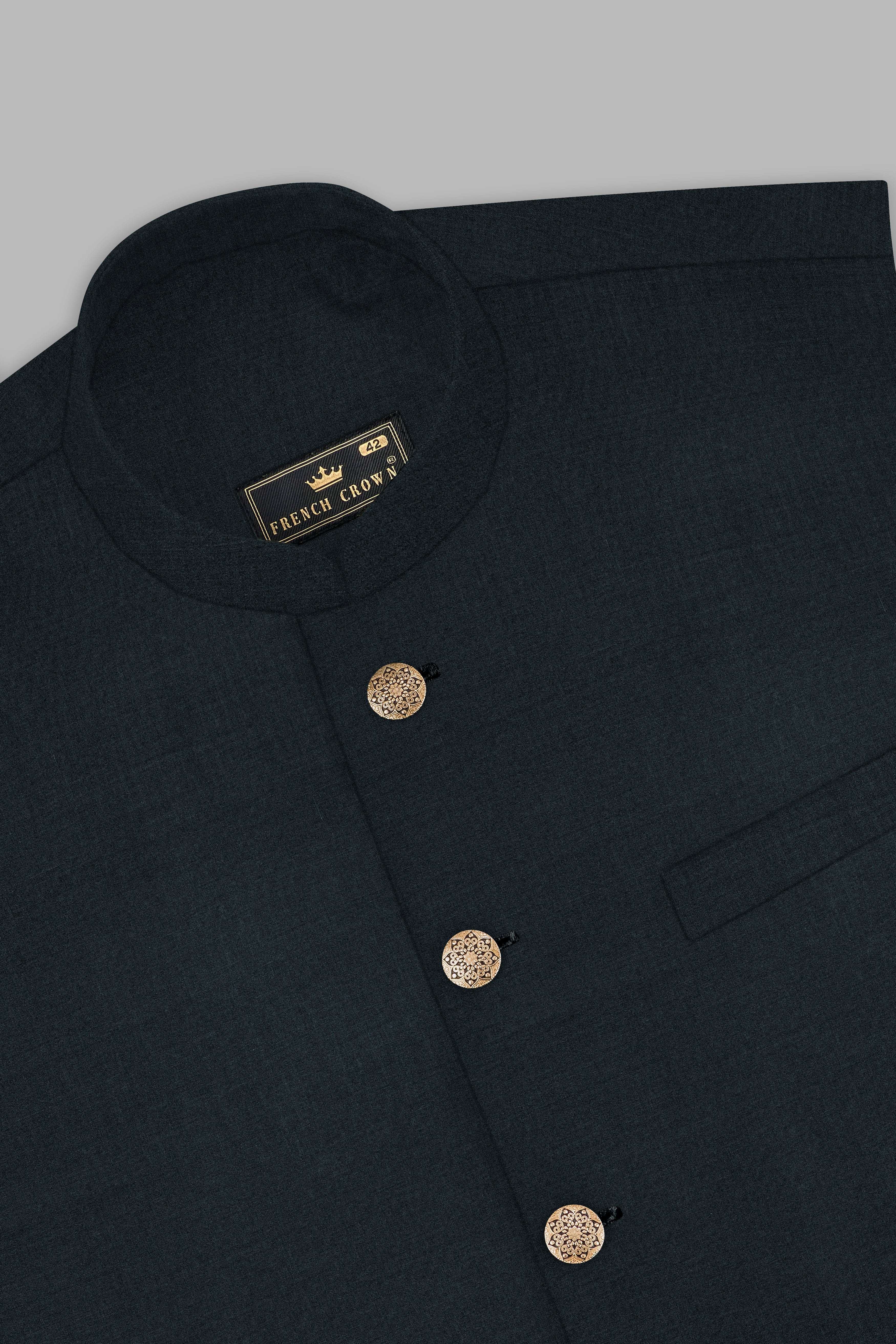 Racing Green Solid Wool Blend Nehru Jacket