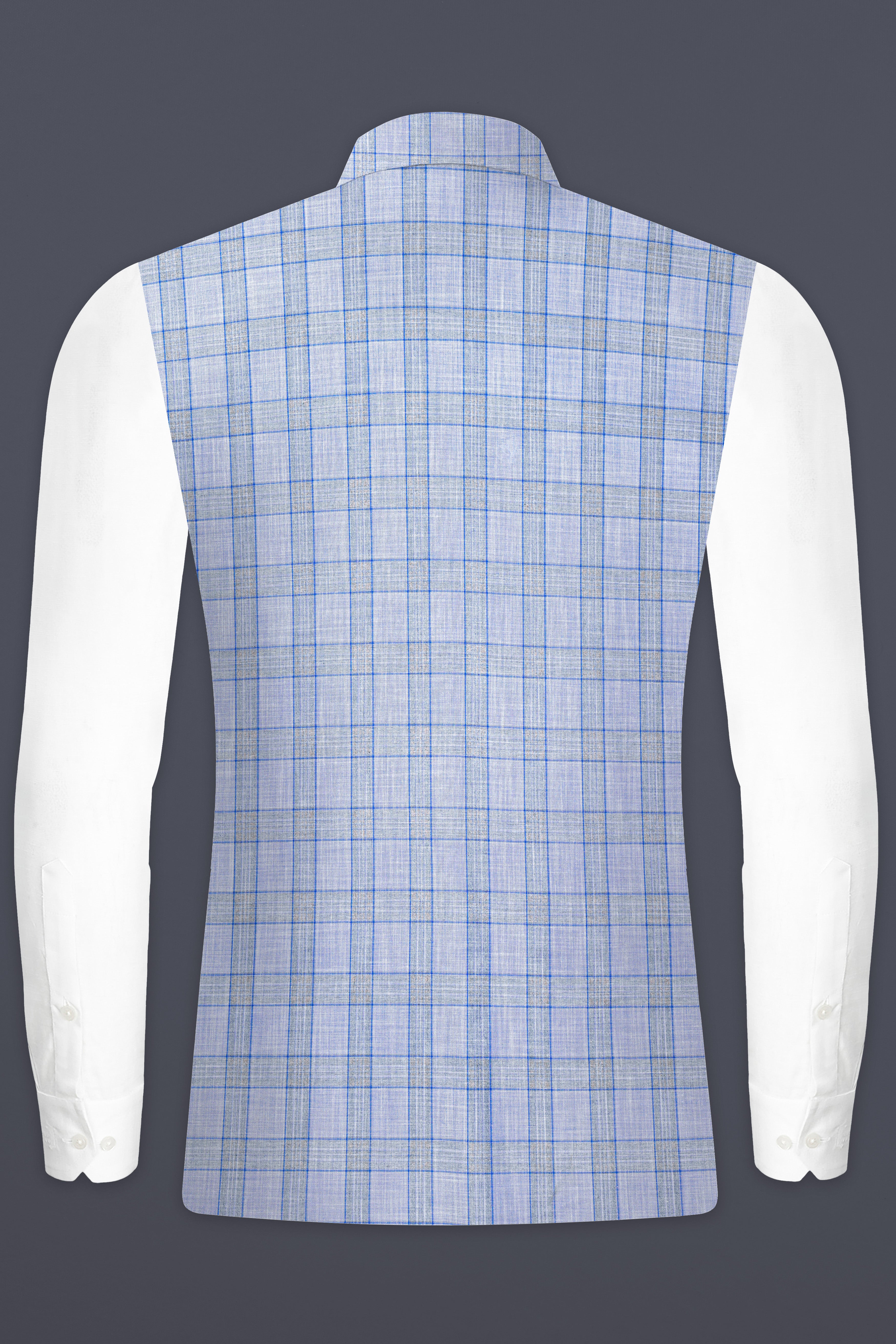 Carolina Blue Plaid Wool Blend Nehru Jacket