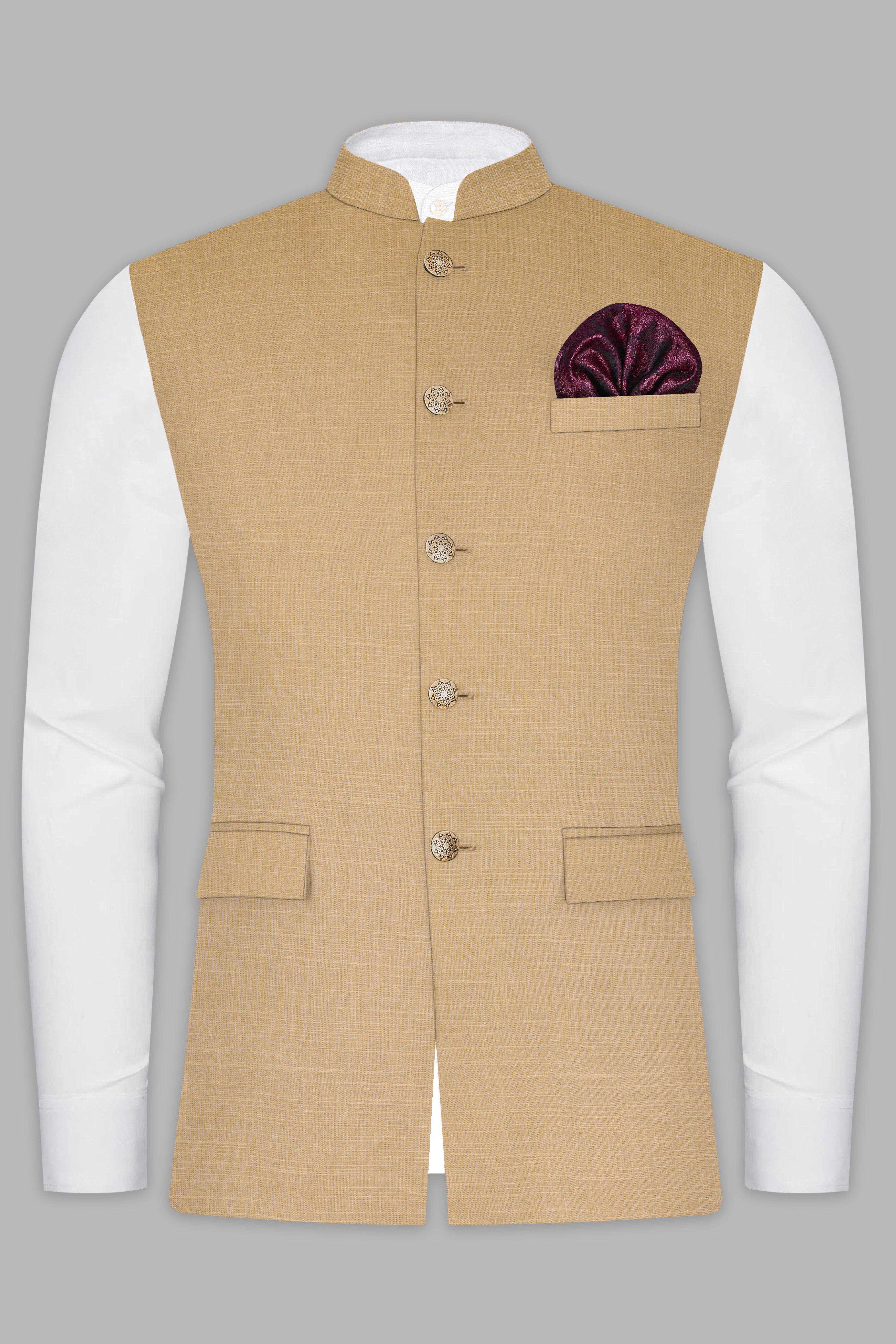 Sandrift Cream Luxurious Linen Nehru Jacket