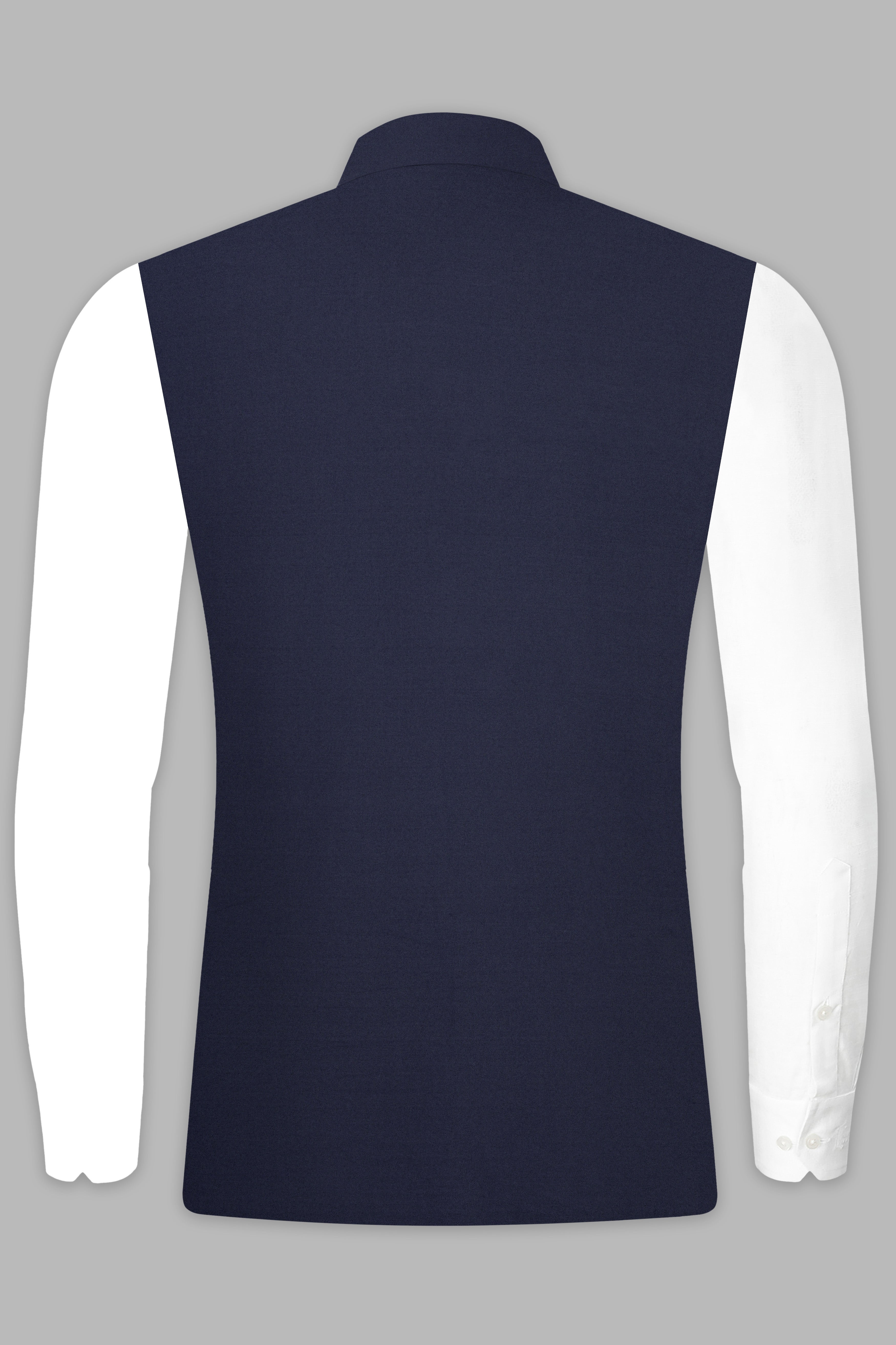 Space Cadet Blue Solid Wool Blend Nehru Jacket