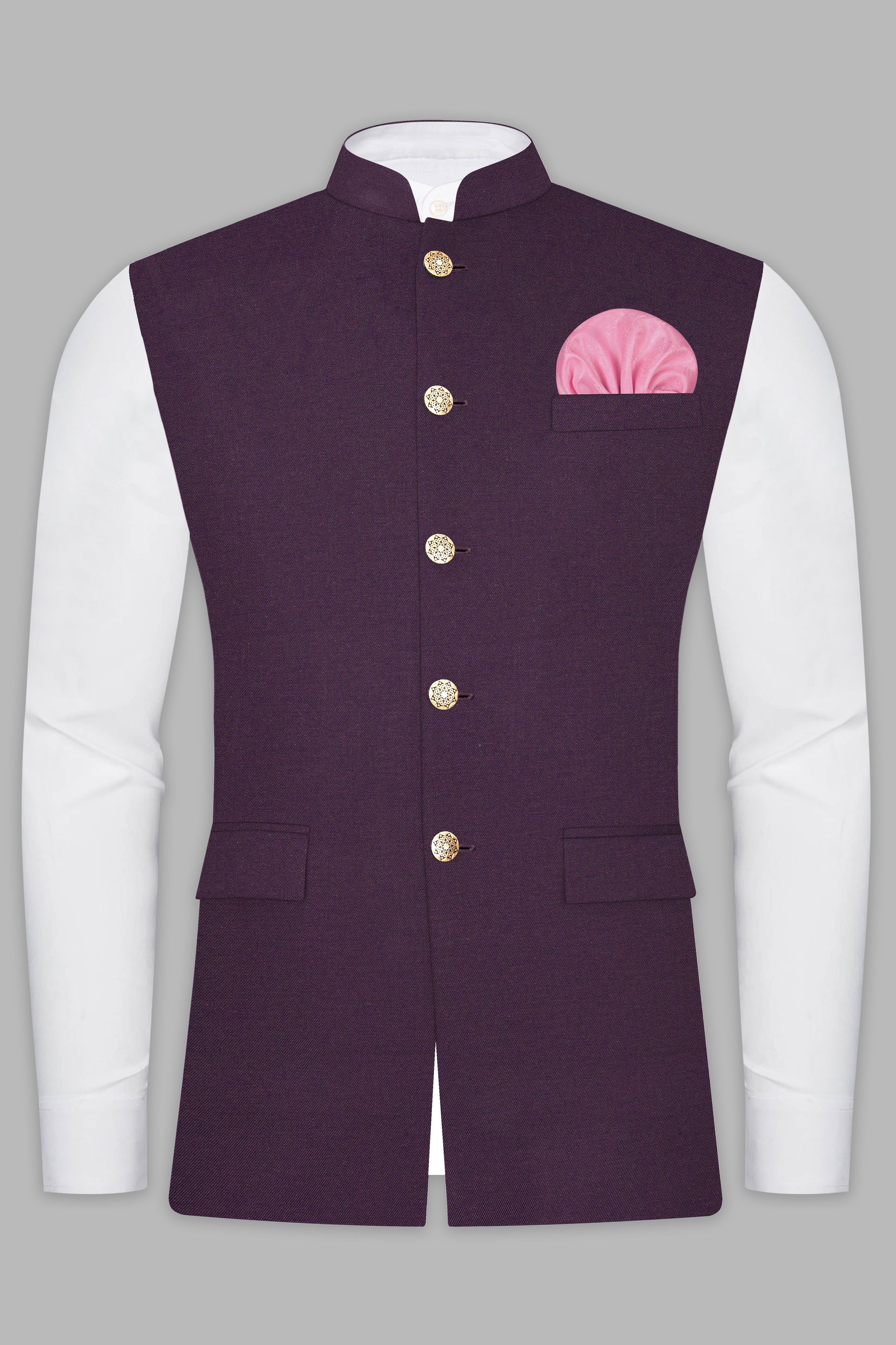 Eminence Purple Solid Wool Blend Nehru Jacket