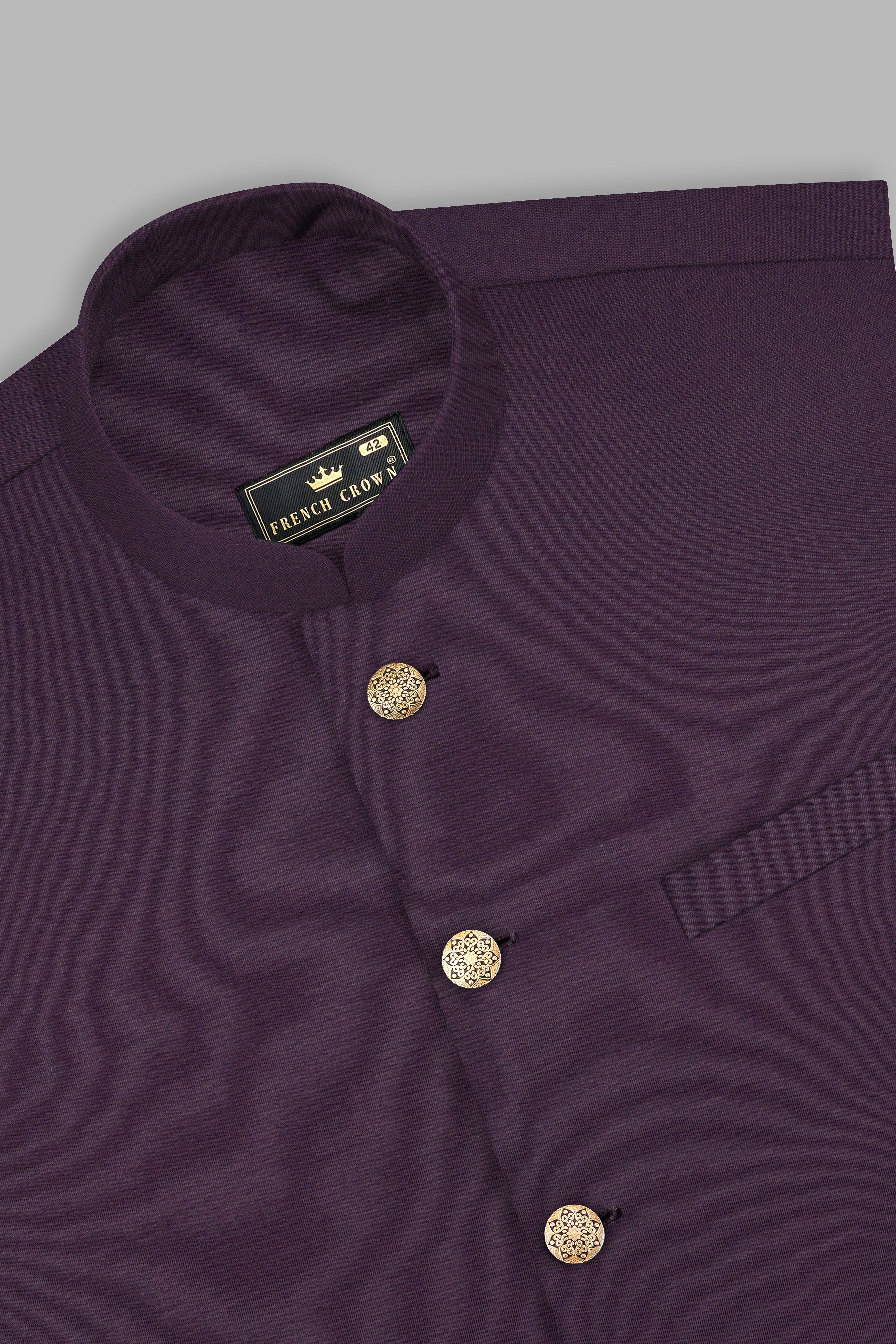 Eminence Purple Solid Wool Blend Nehru Jacket