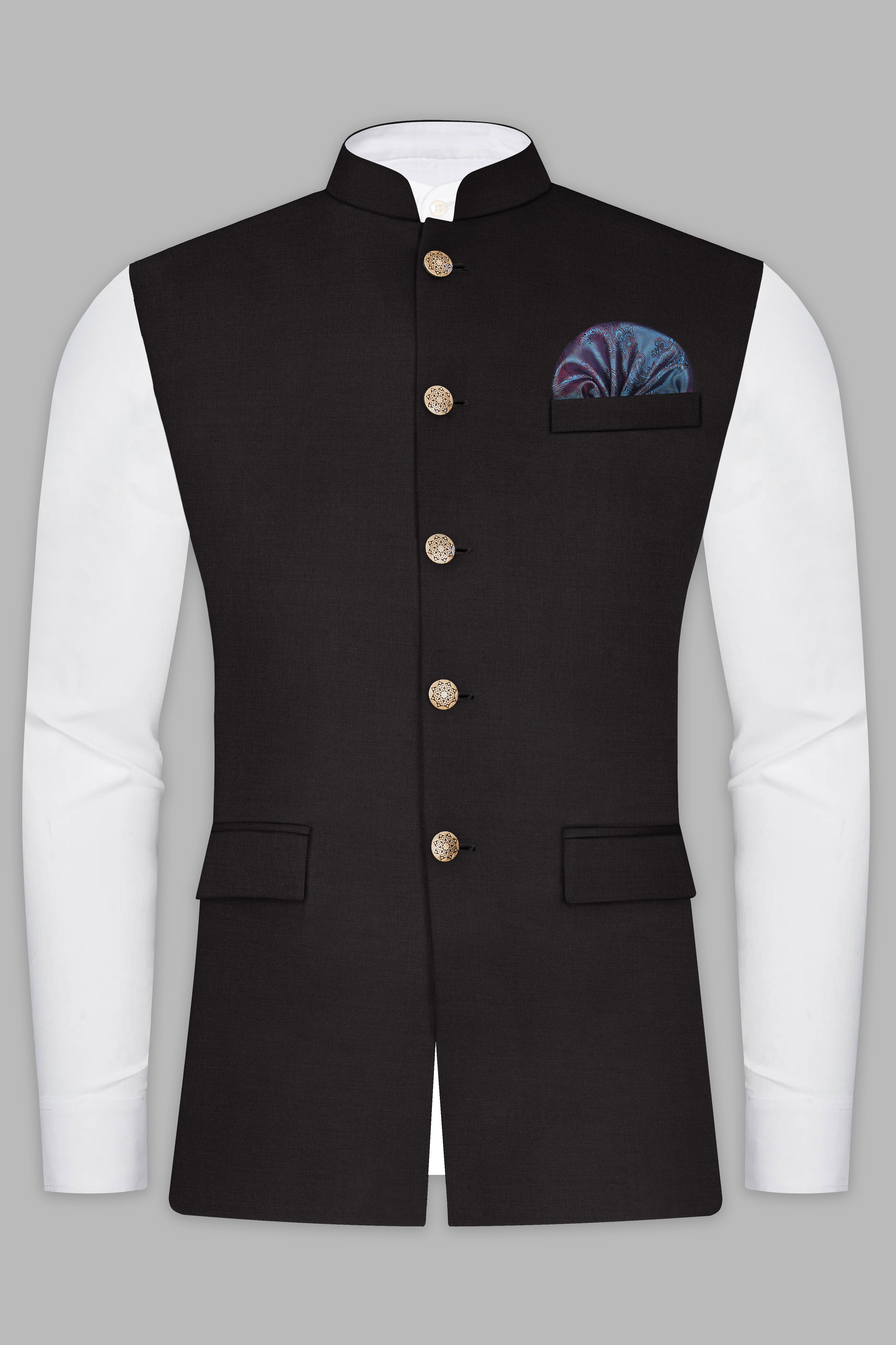 Zeus Black Solid Wool Rich Nehru Jacket