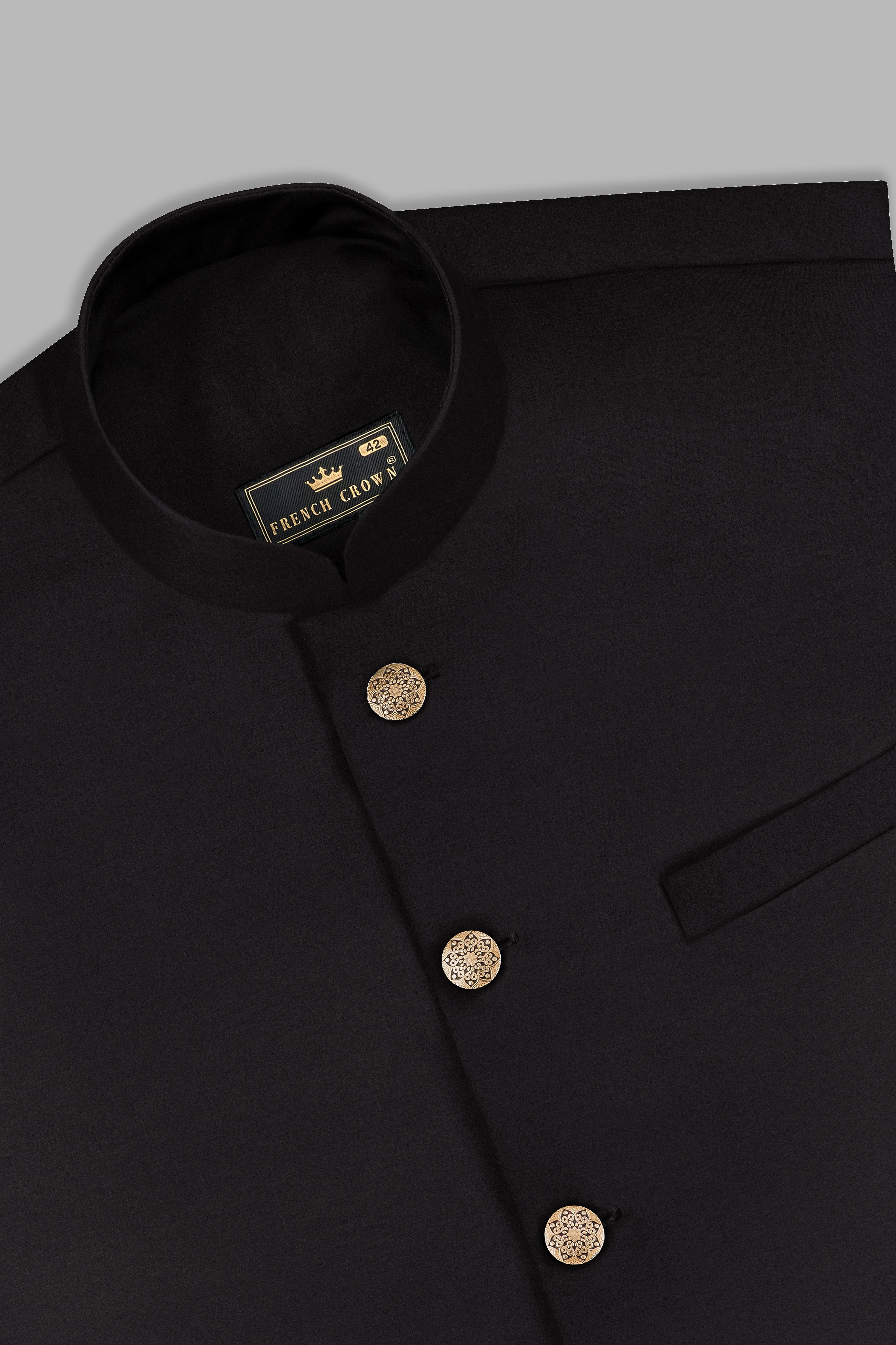 Zeus Black Solid Wool Rich Nehru Jacket