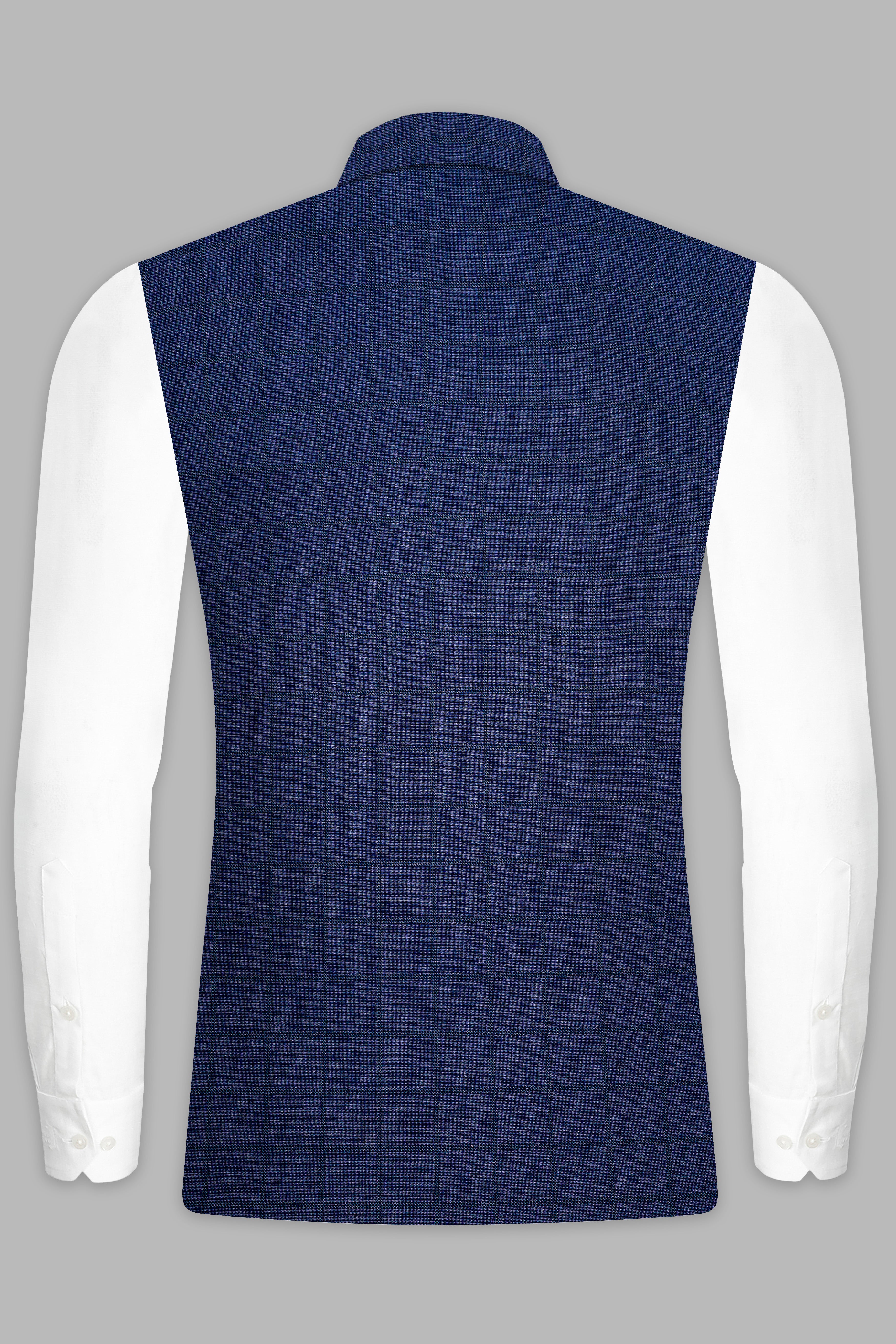 Tealish Blue Plaid Wool Rich Nehru Jacket