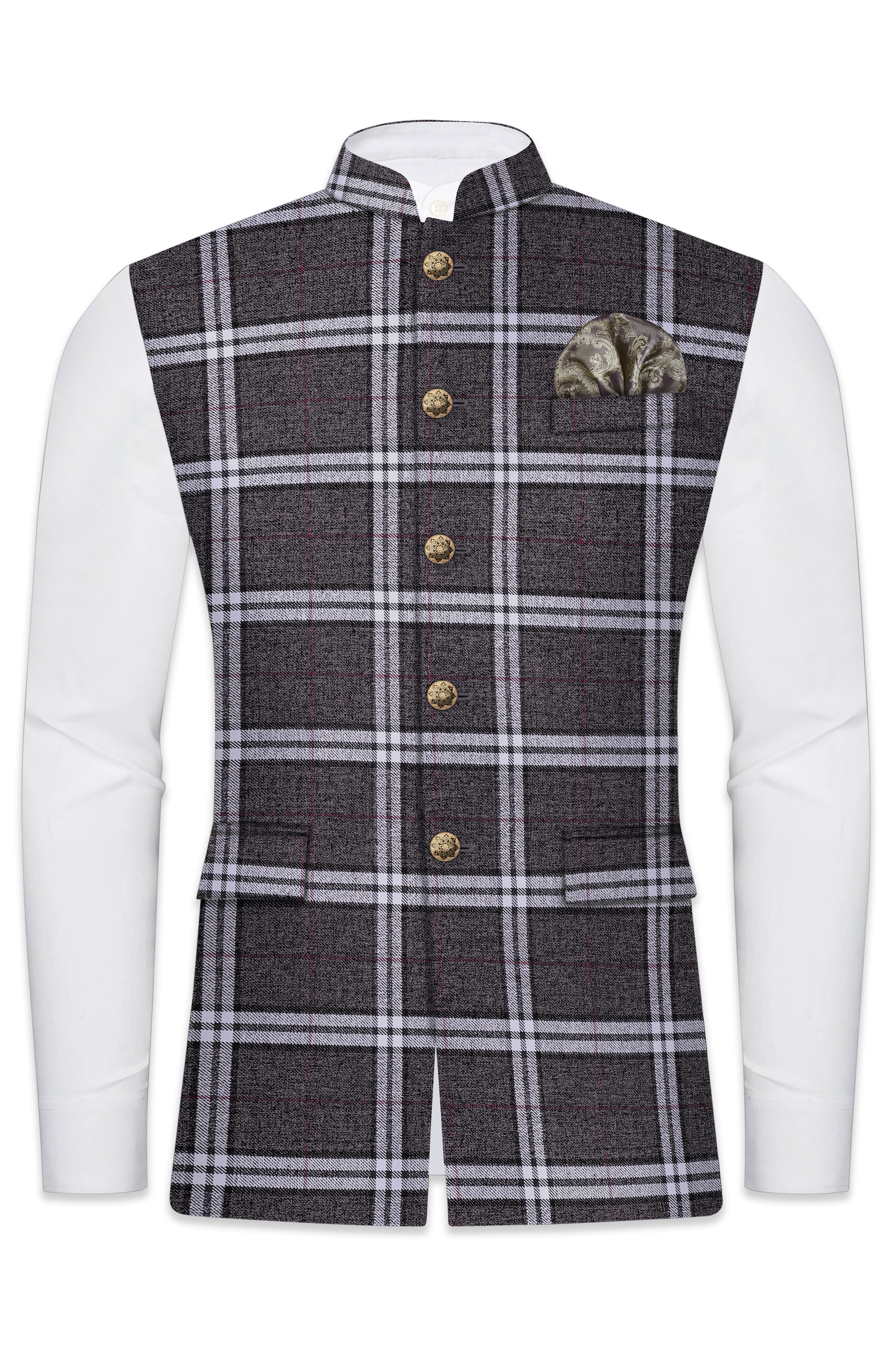 Granite Gray Plaid Wool Rich Nehru Jacket