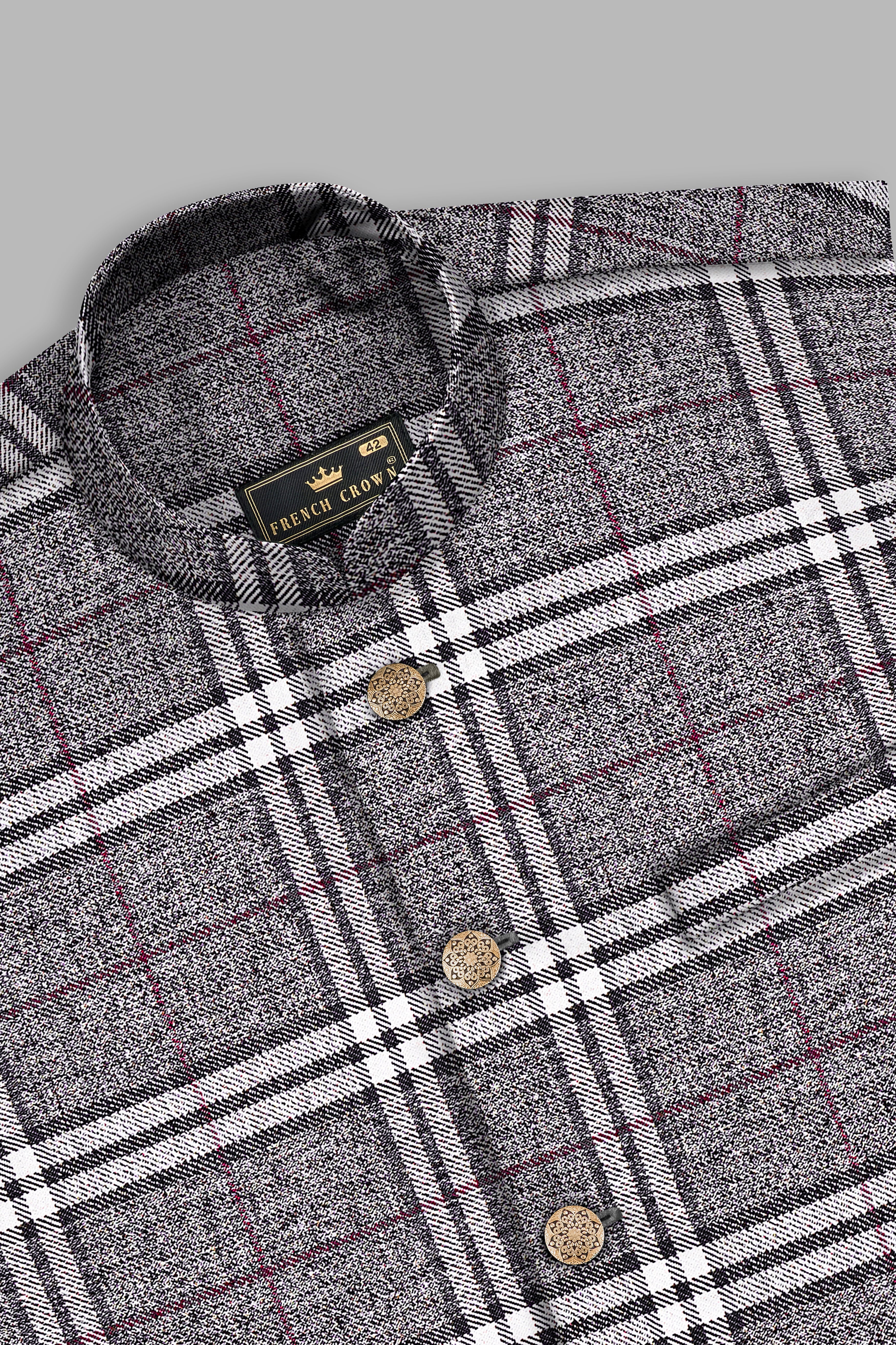 Granite Gray Plaid Wool Rich Nehru Jacket