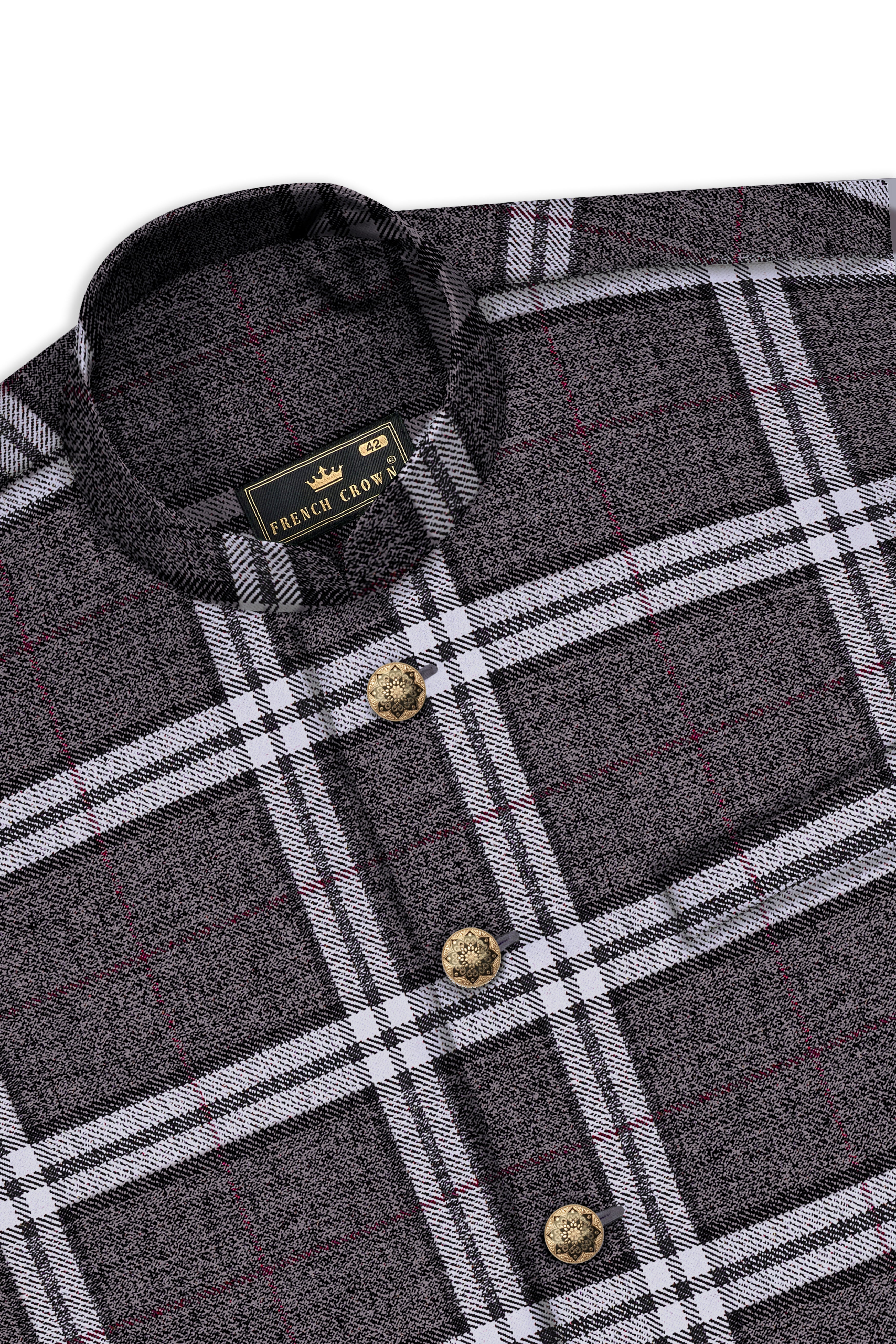 Granite Gray Plaid Wool Rich Nehru Jacket