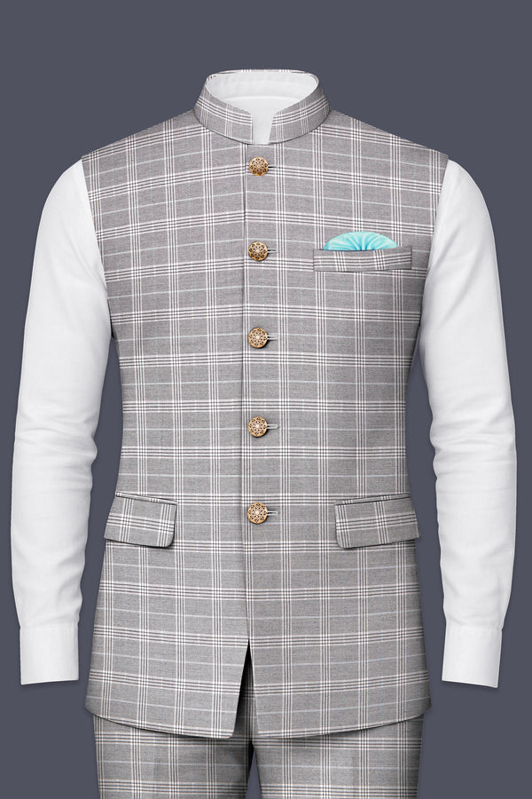Monsoon Gray Plaid Wool Rich Nehru Jacket