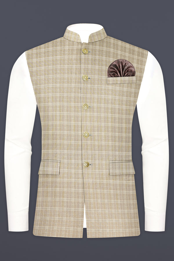 Eagle Cream Plaid Wool Rich Nehru Jacket