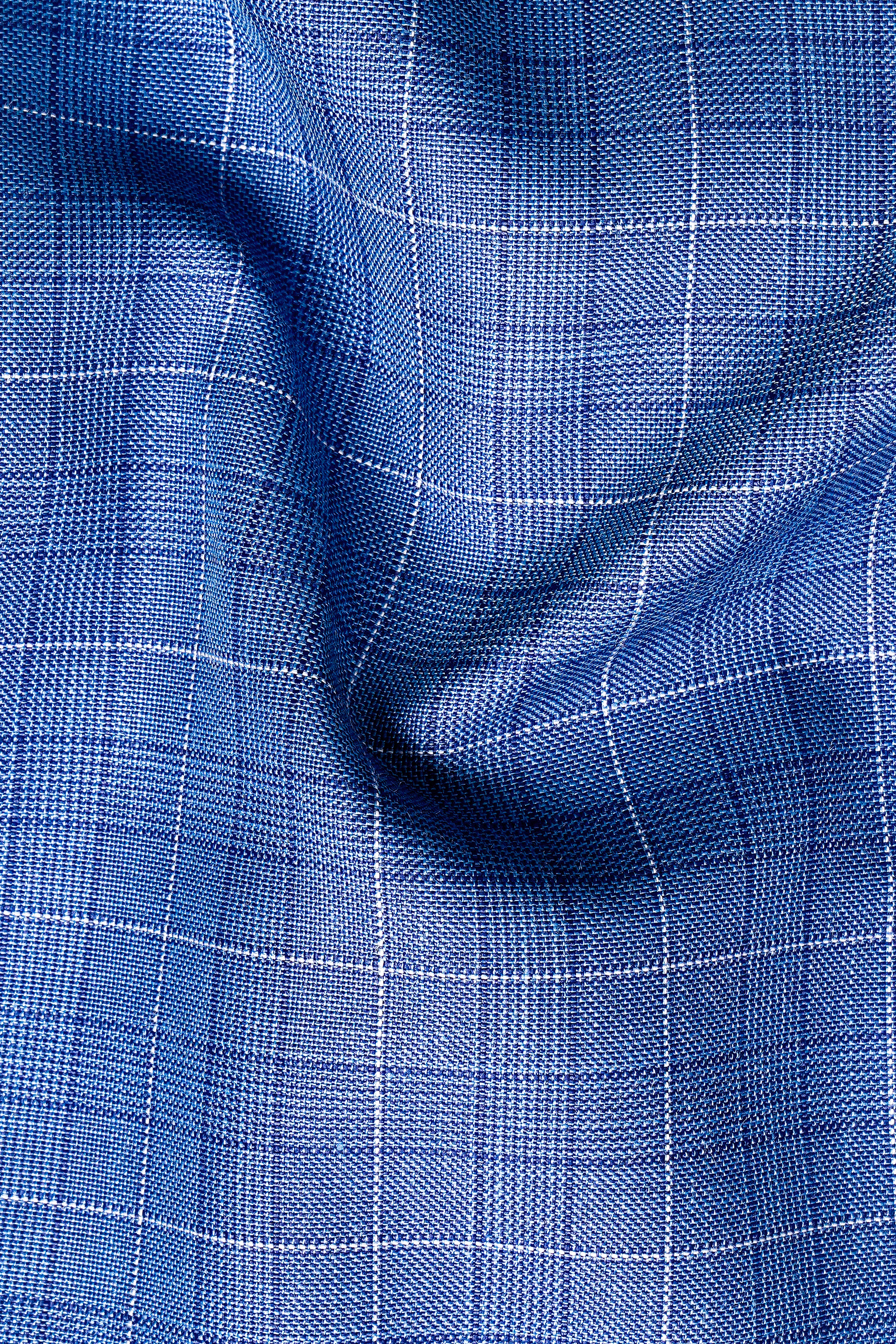 Indigo Blue Plaid Wool Rich Nehru Jacket