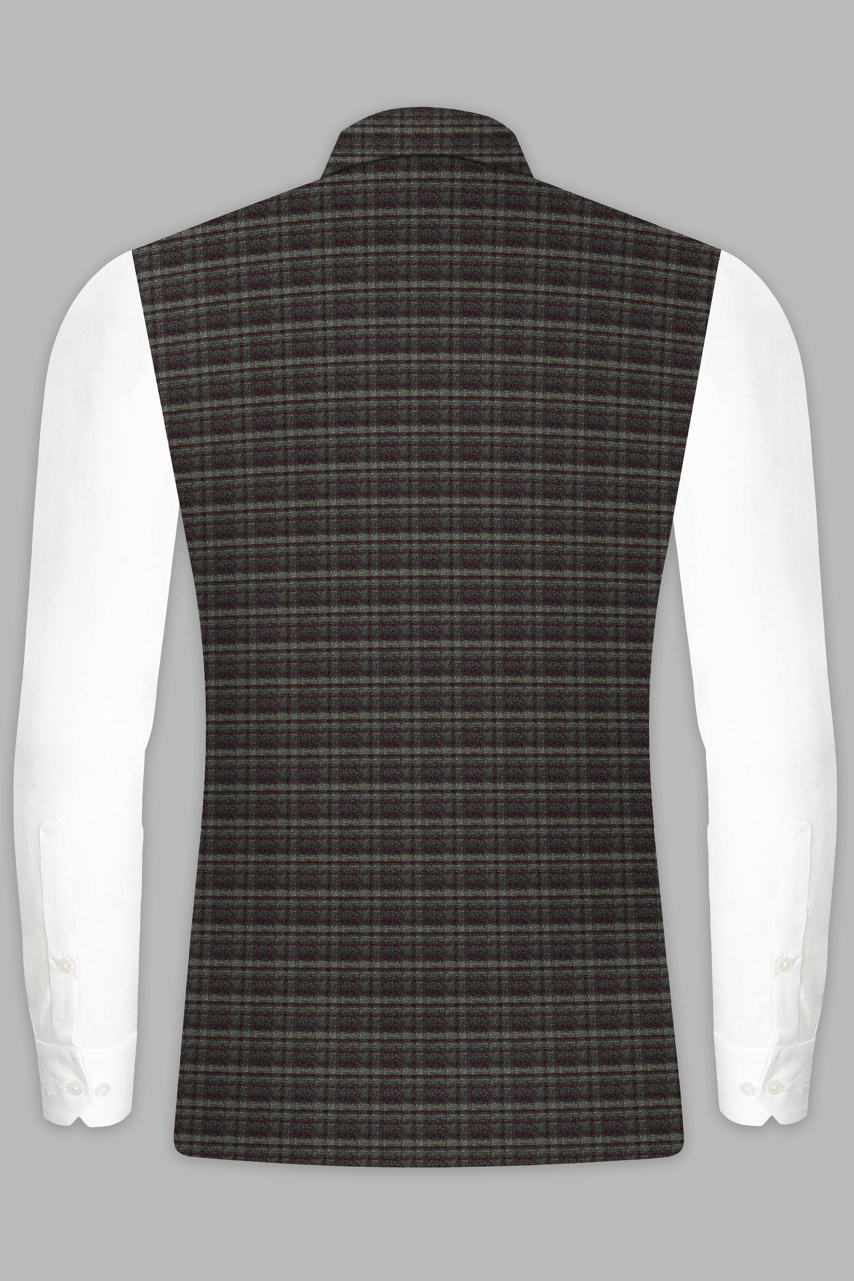 Zeus Gray And Lisbon Green Plaid Wool Rich Nehru Jacket