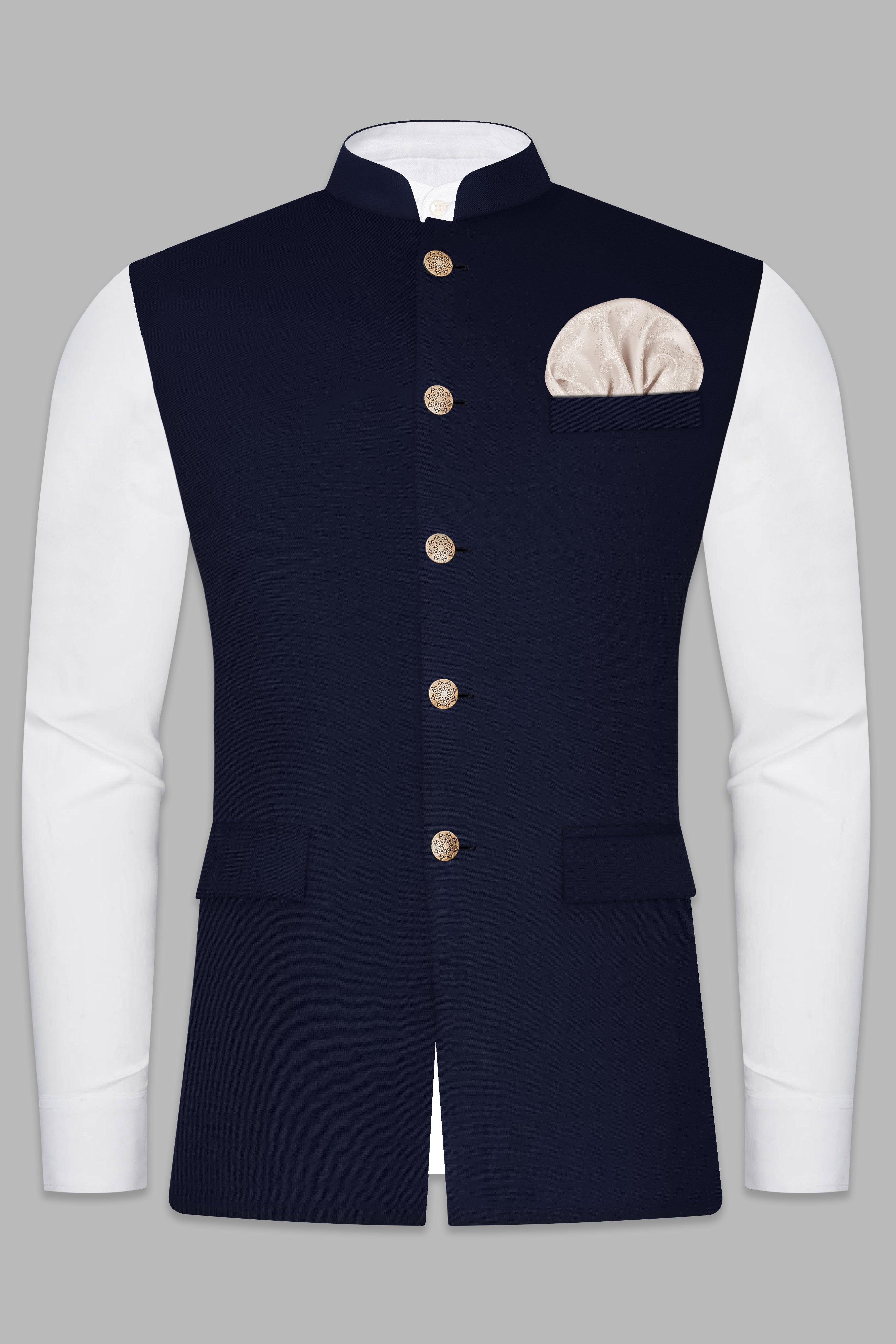 Ribbon Blue Solid Wool Rich Nehru Jacket