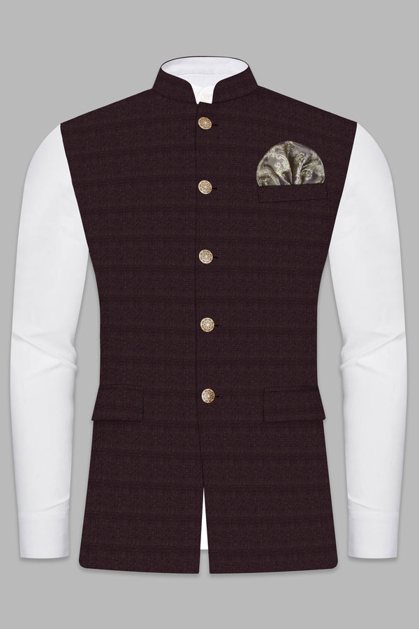 Bitrot Maroon Textured Wool Rich Nehru Jacket