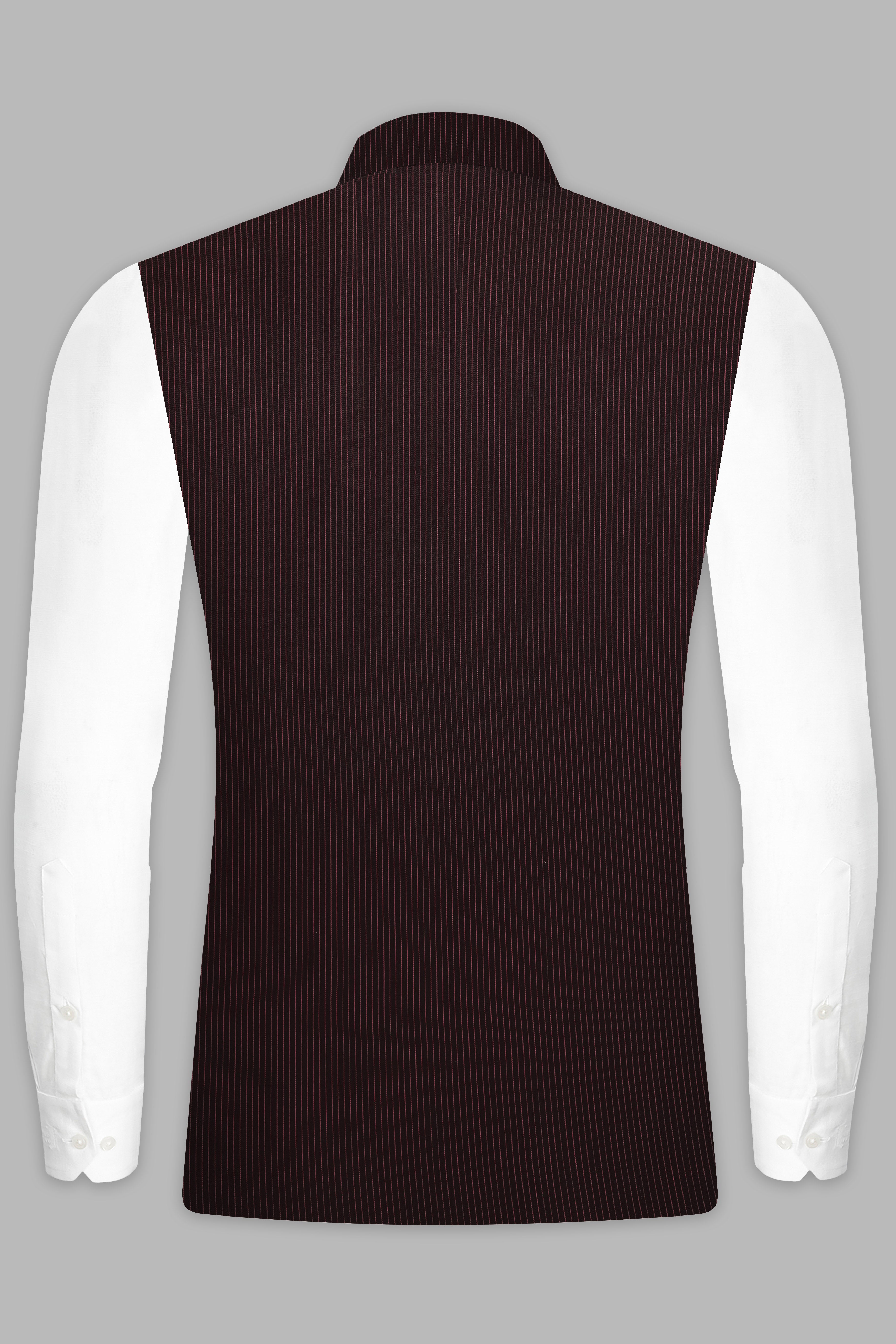 English Walnut Red Striped Wool Rich Nehru Jacket