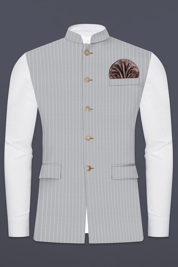 Mercury Gray Stripes Wool Rich Nehru Jacket