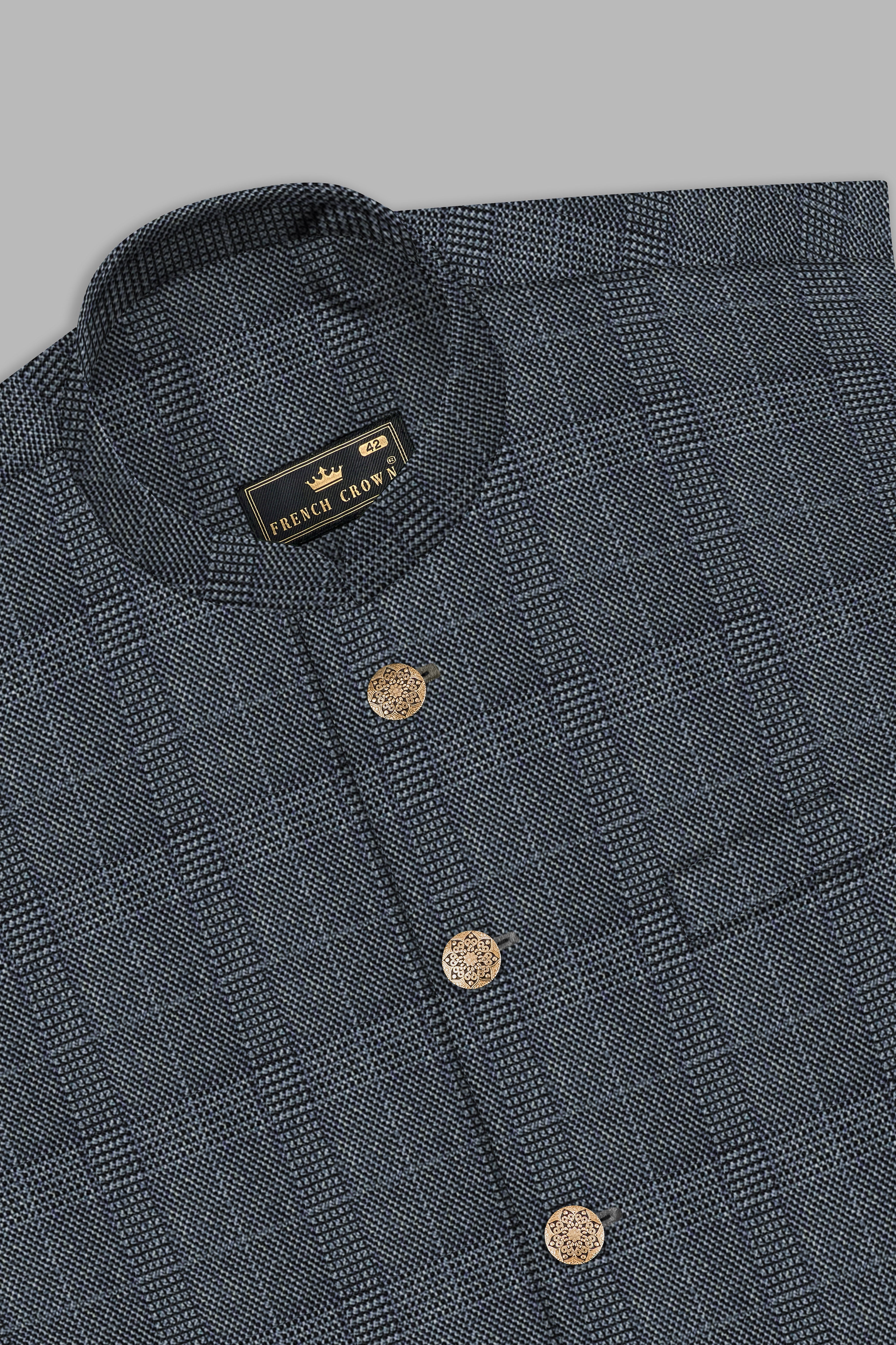 Trout Gray Windowpane Wool Rich Nehru Jacket