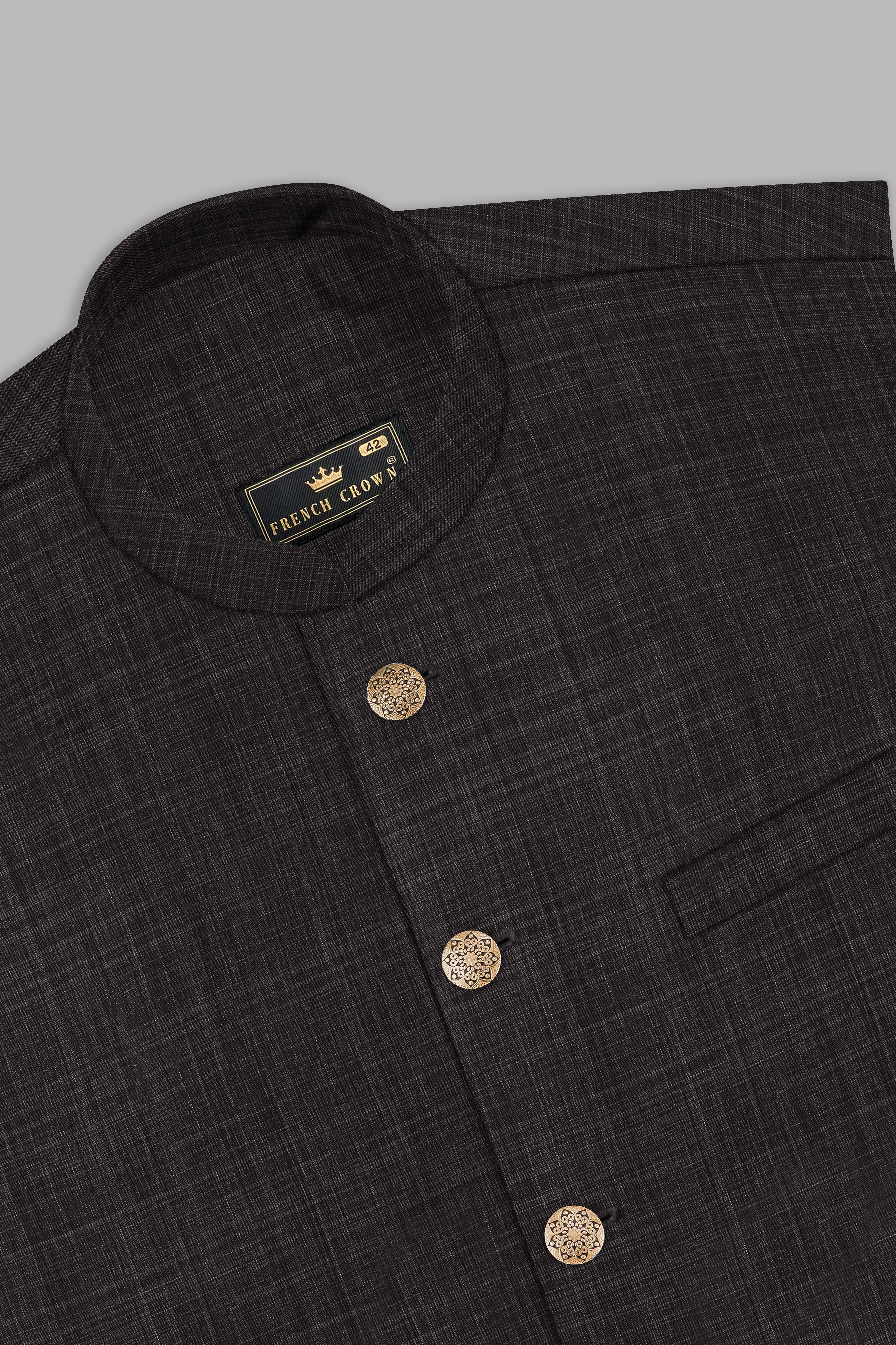 CaféNoir-Piano Brown Textured Wool Rich Nehru Jacket