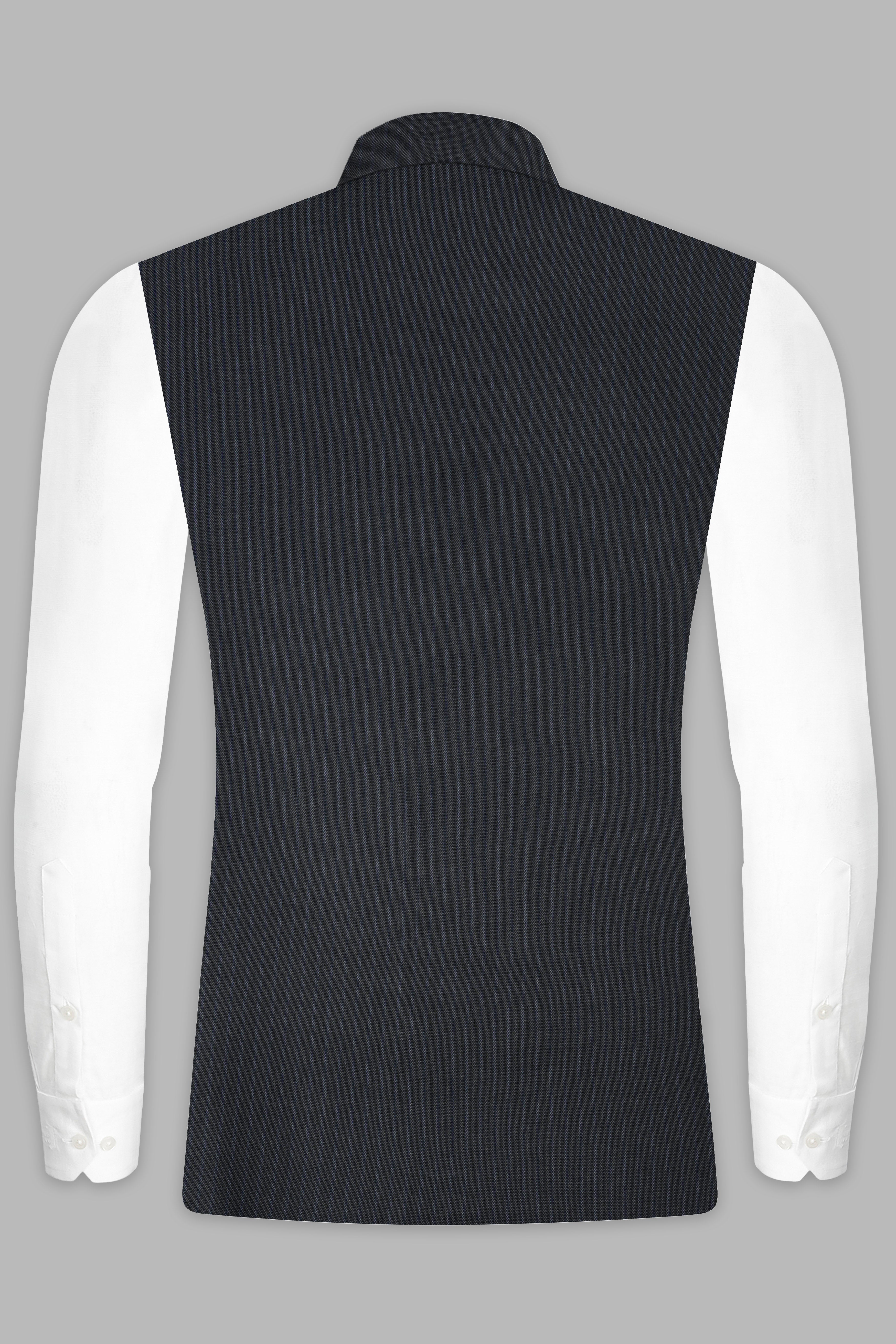 GraphiteSlim-Mine Shaft Gray Stripes Dobby Textured Wool Rich Nehru Jacket