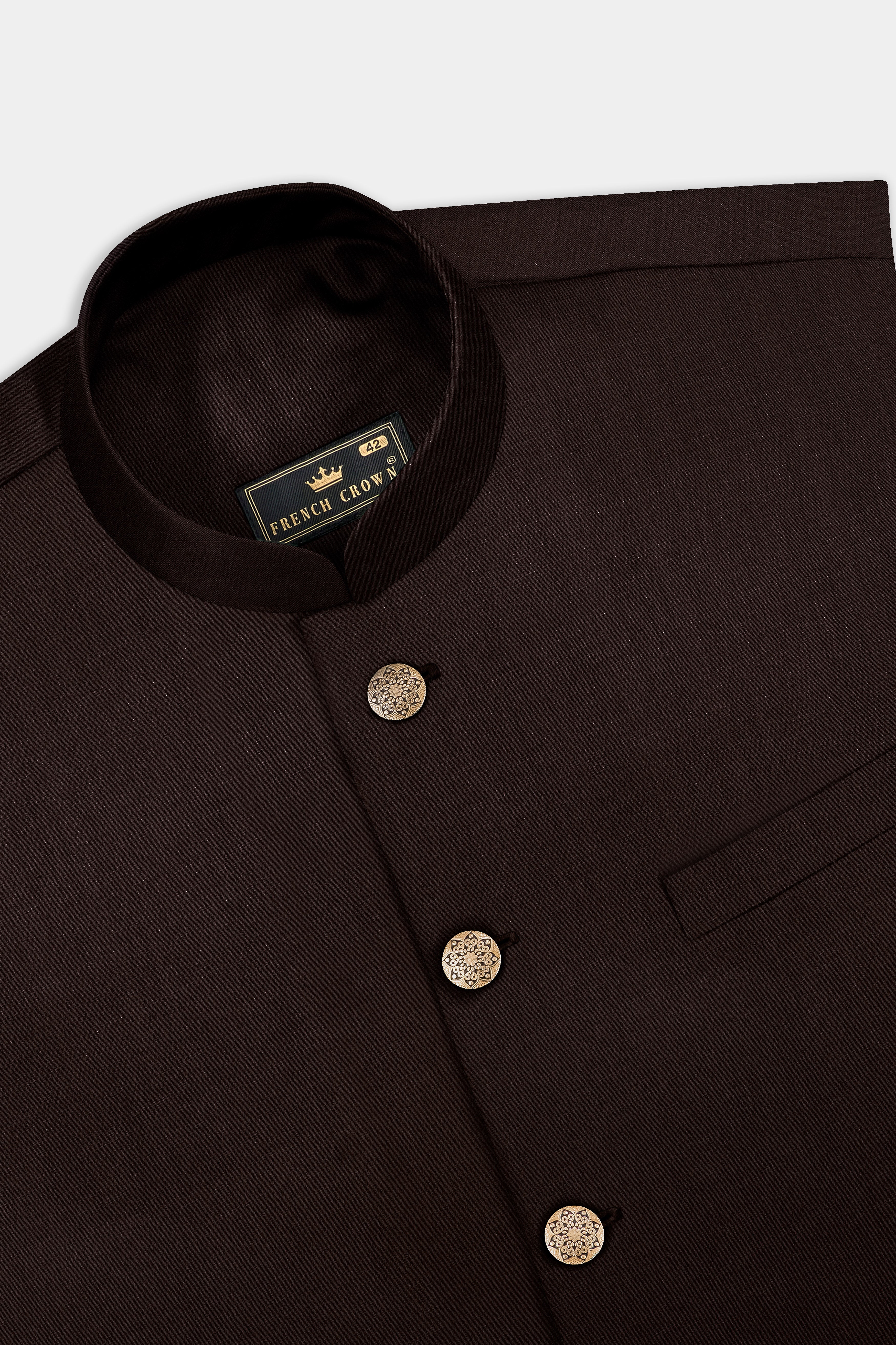 Espresso-Hickory Brown Solid Wool Rich Nehru Jacket