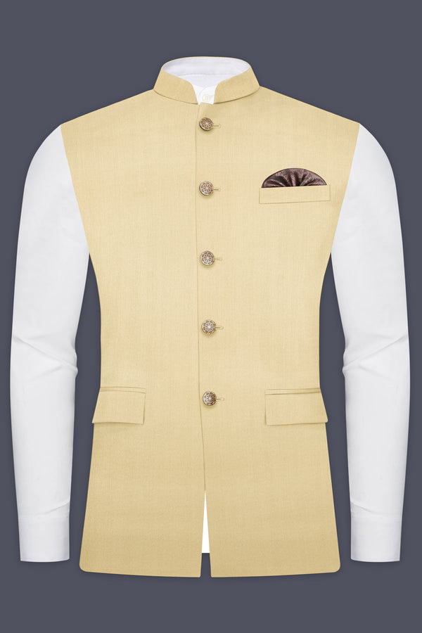 Ecru Classic-Pavlova Cream Solid Wool Rich Nehru Jacket