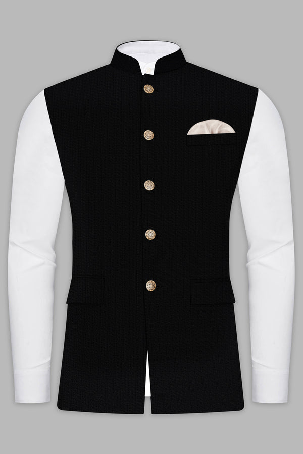 Noir-Jade Black Textured Wool Rich Nehru Jacket