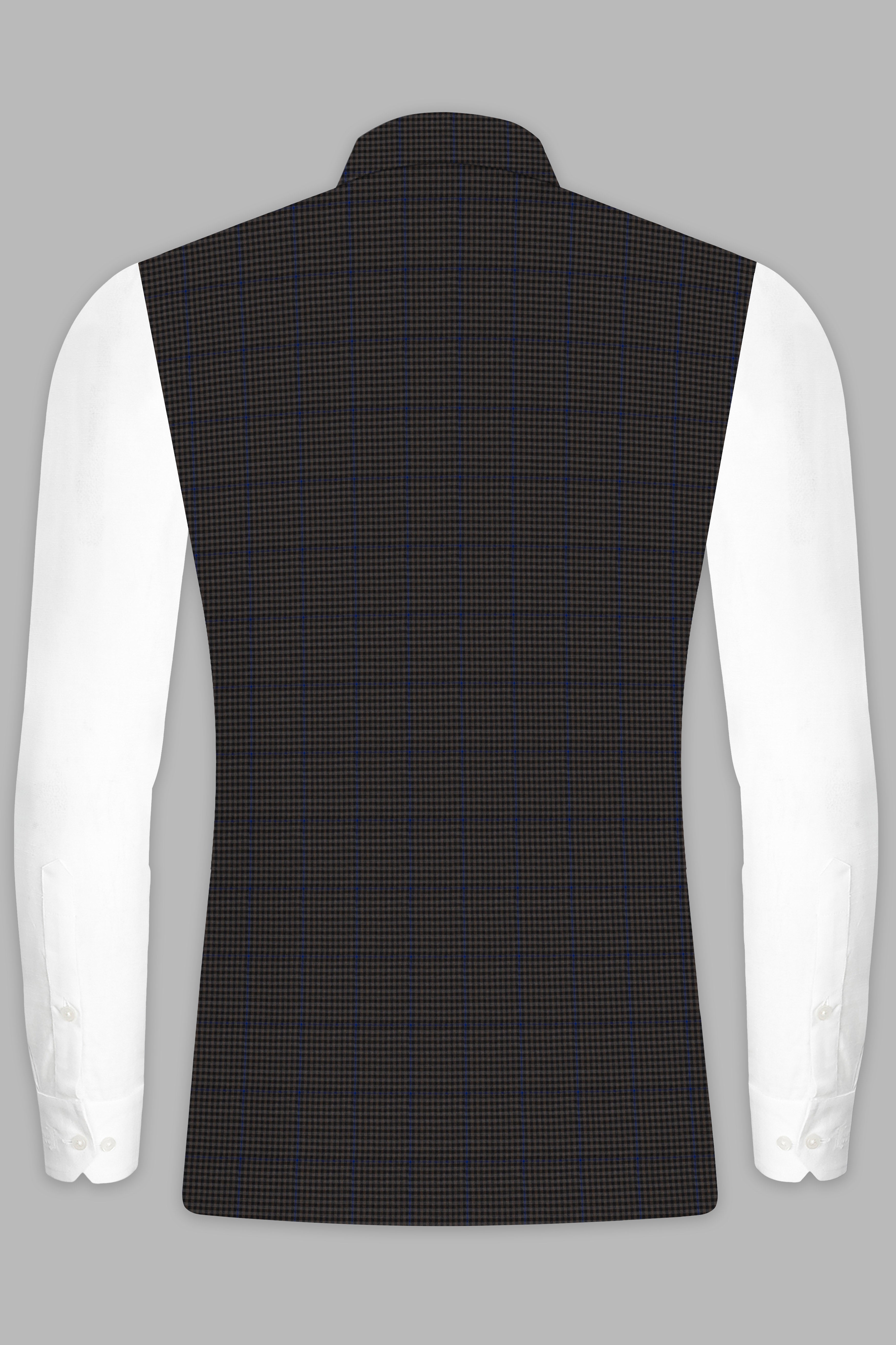 Allegro-Piano Brown Gingham Plaid Cotton Nehru Jacket